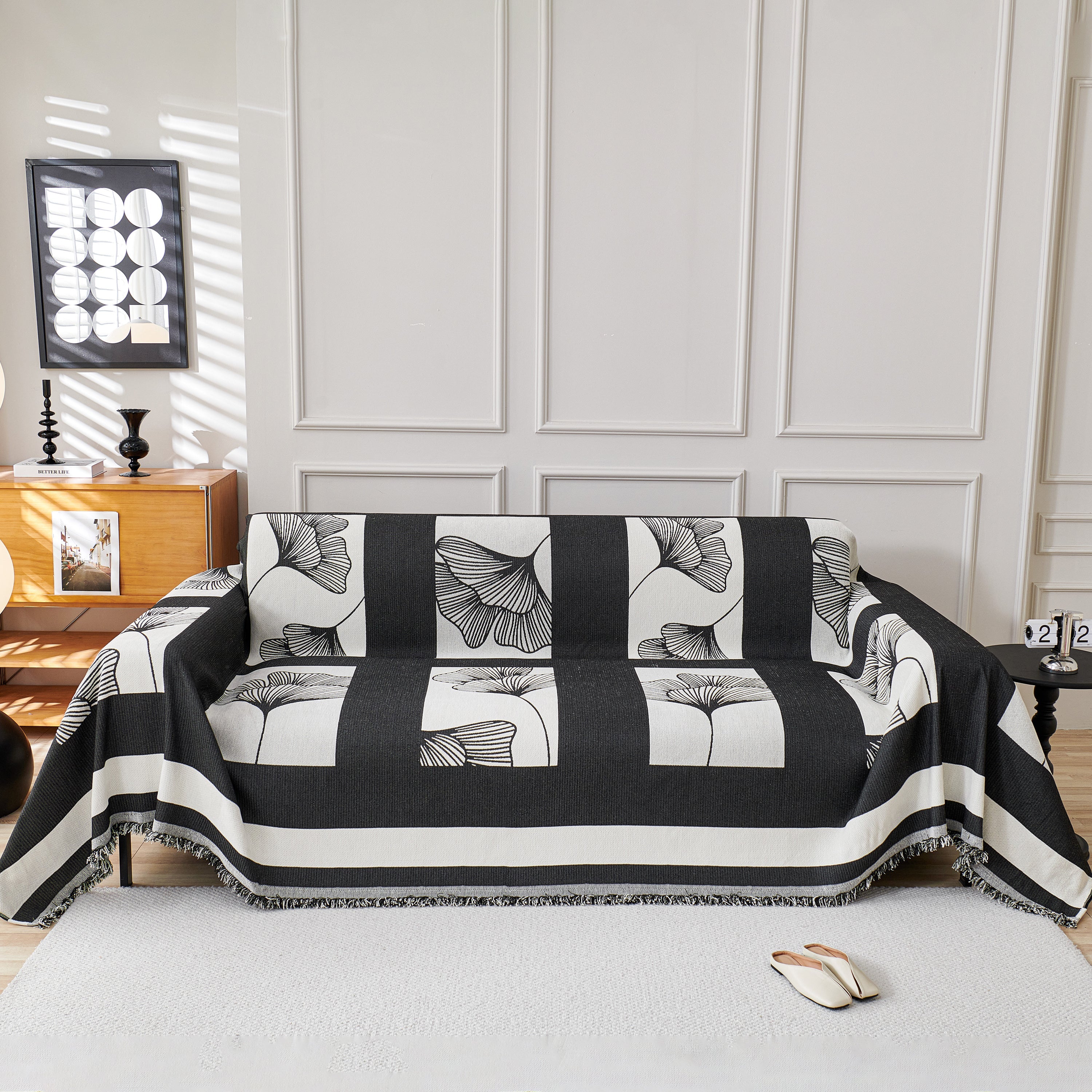 Reversible Ginkgo Leaf Furniture Slipcovers For Sofas Scratch Resistant Sectional Sofa Throw Covers