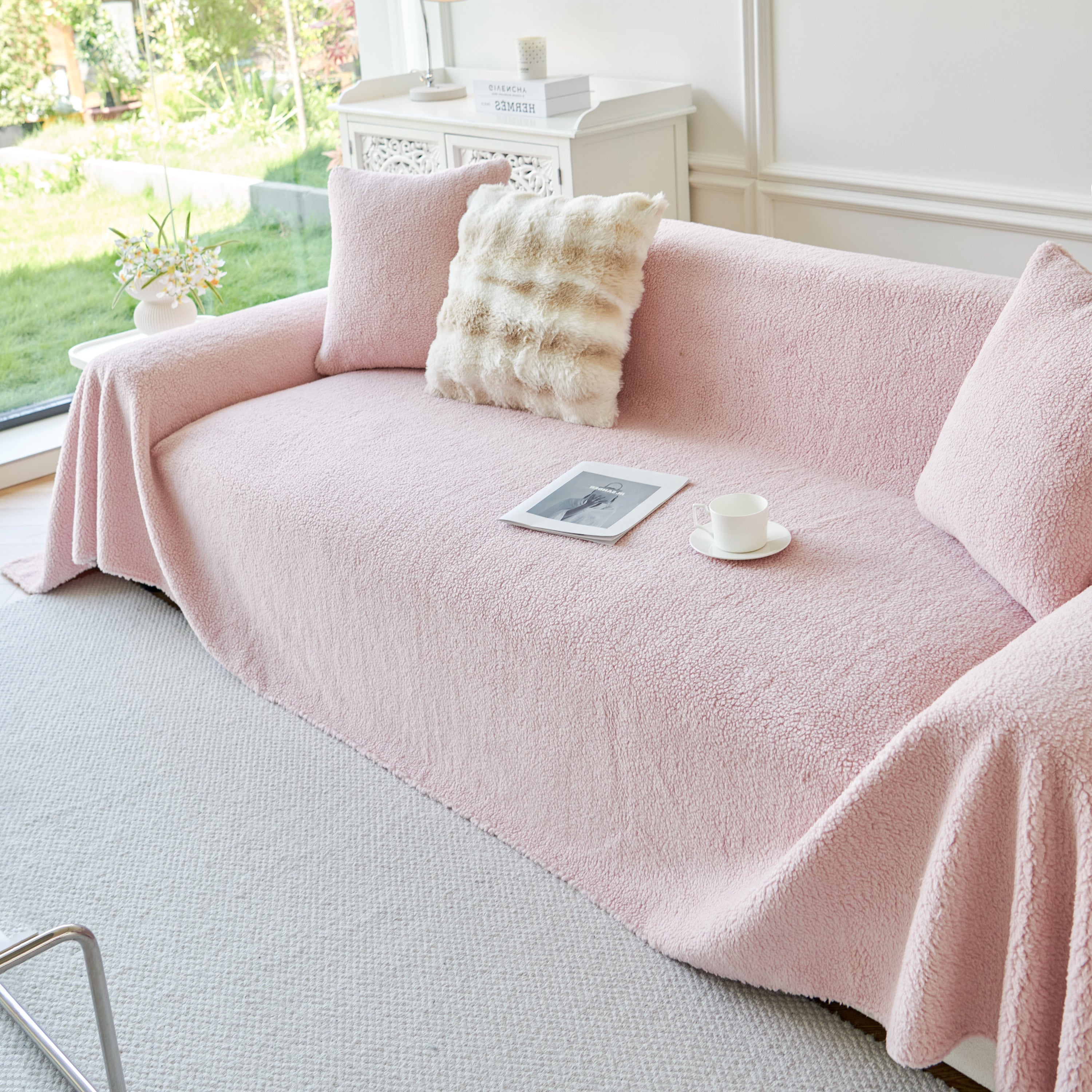 Thick Sherpa Fleece Sofa Protector Cover Stylish Durable Slipcovers For Couches And Chairs