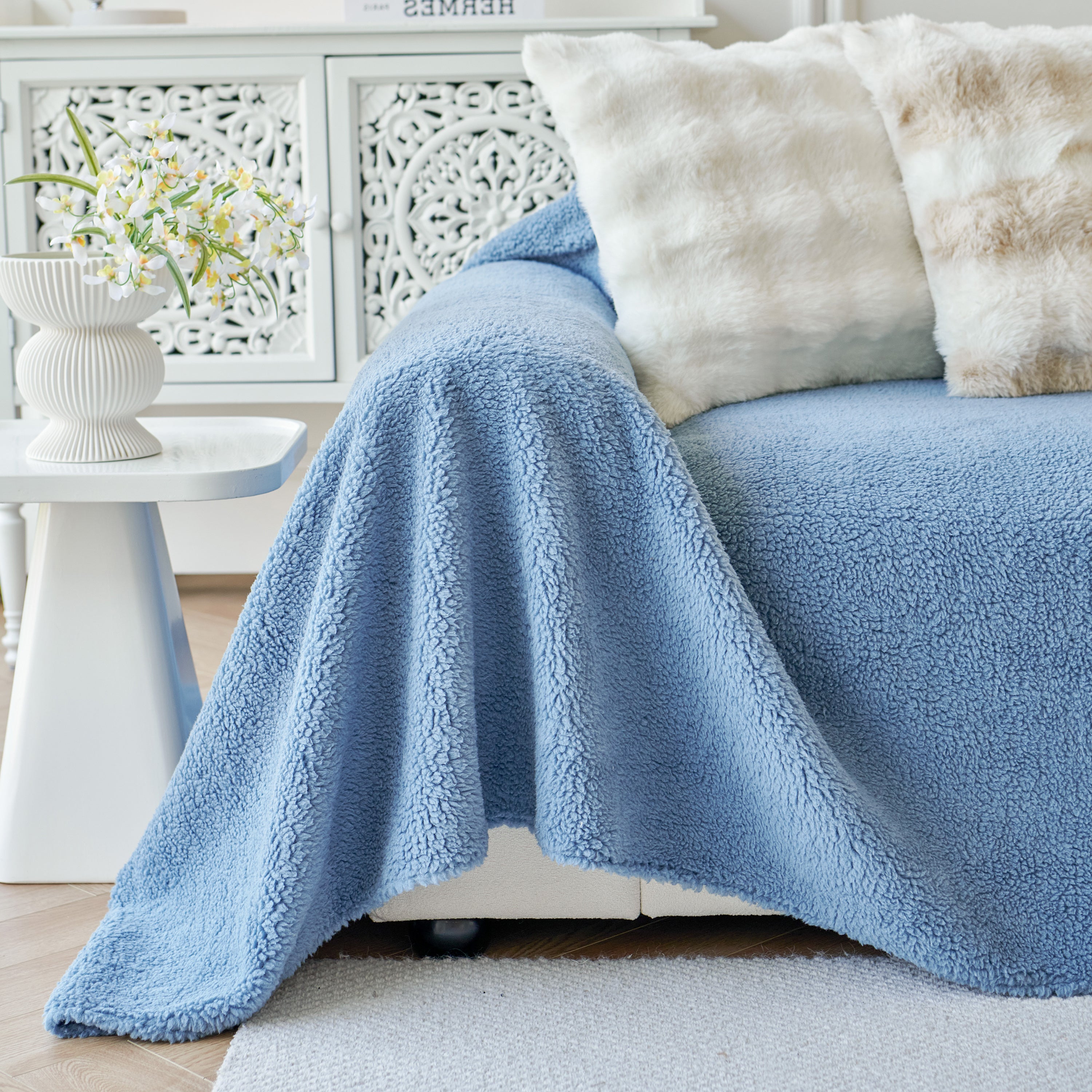 Thick Sherpa Fleece Sofa Protector Cover Stylish Durable Slipcovers For Couches And Chairs