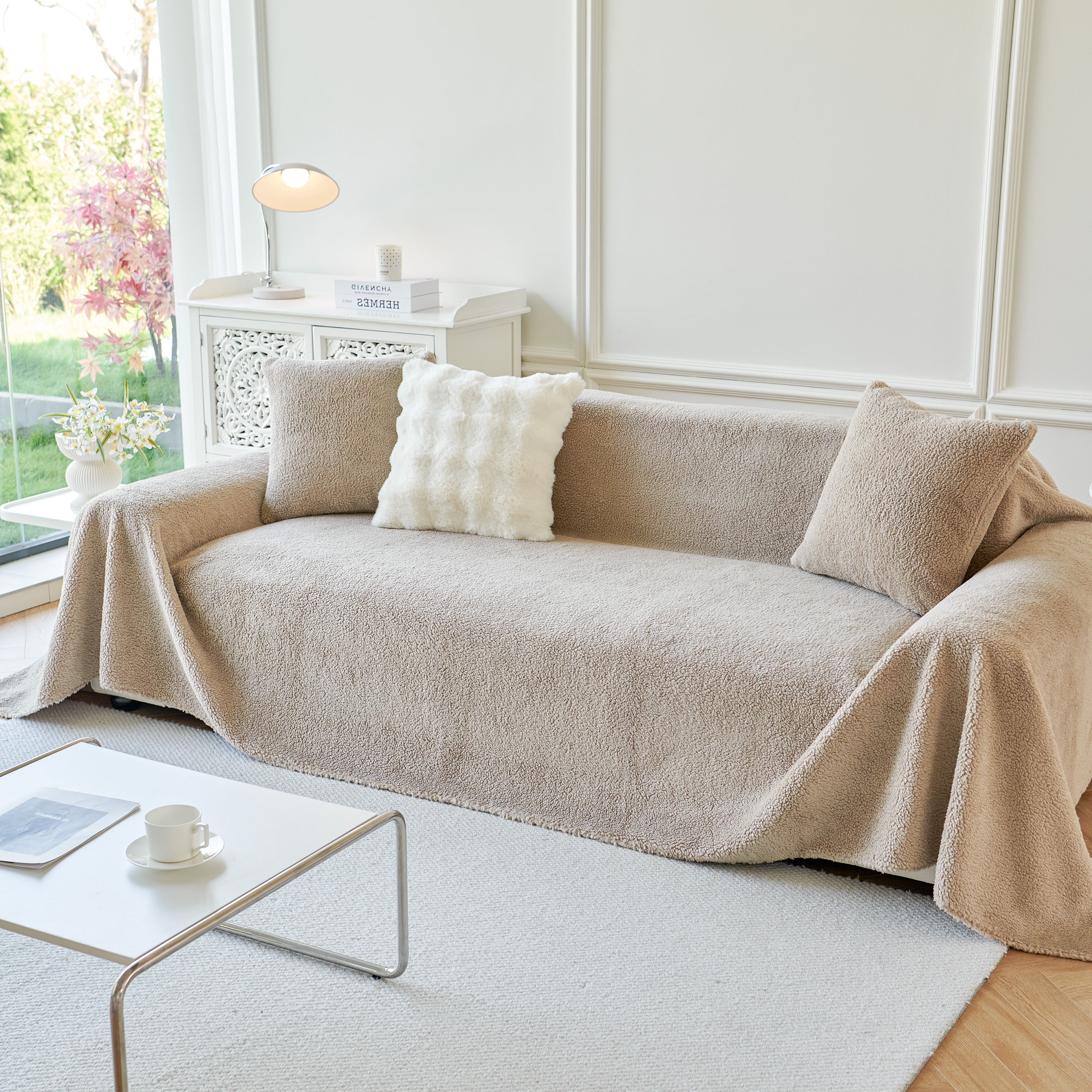 Thick Sherpa Fleece Sofa Protector Cover Stylish Durable Slipcovers For Couches And Chairs