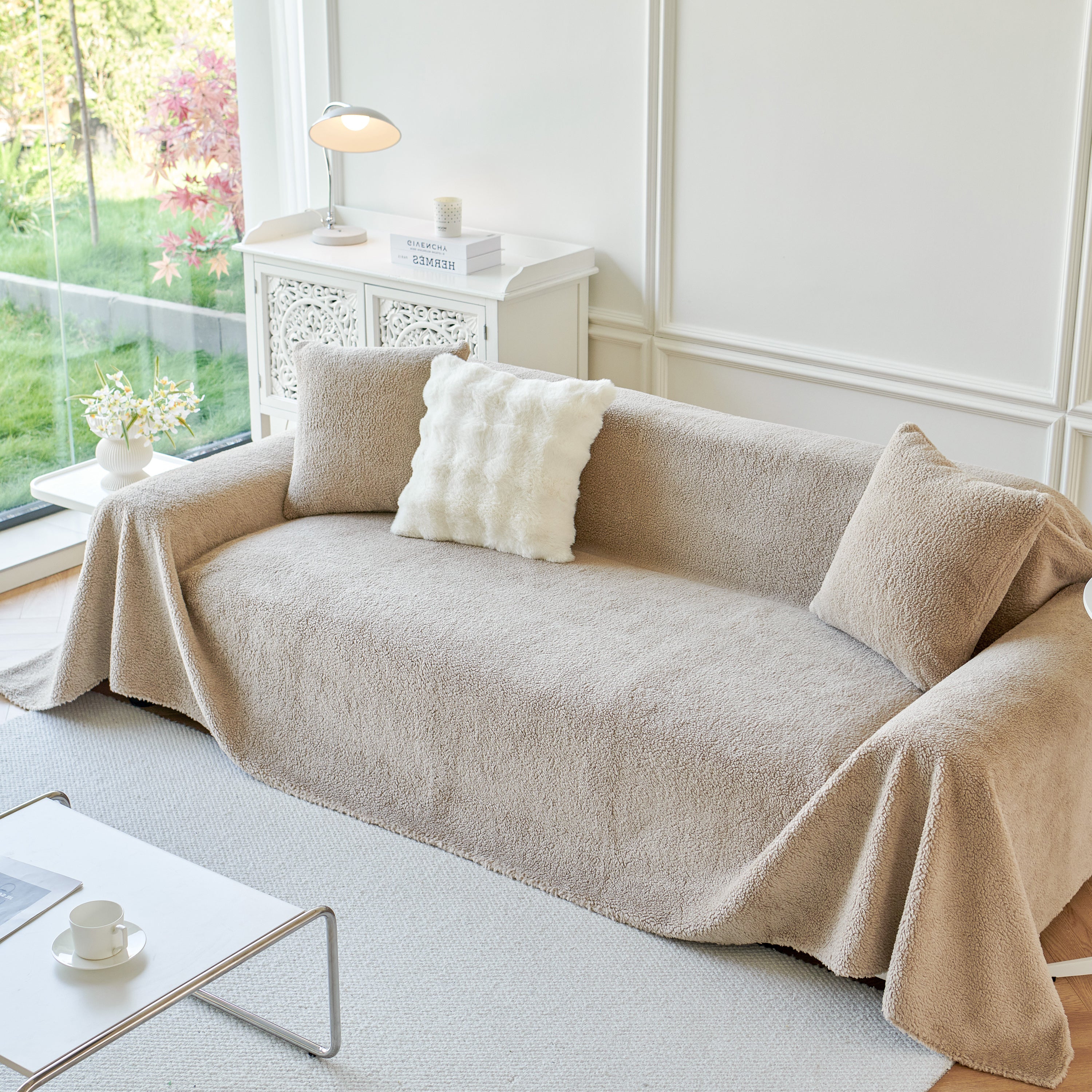 Thick Sherpa Fleece Sofa Protector Cover Stylish Durable Slipcovers For Couches And Chairs