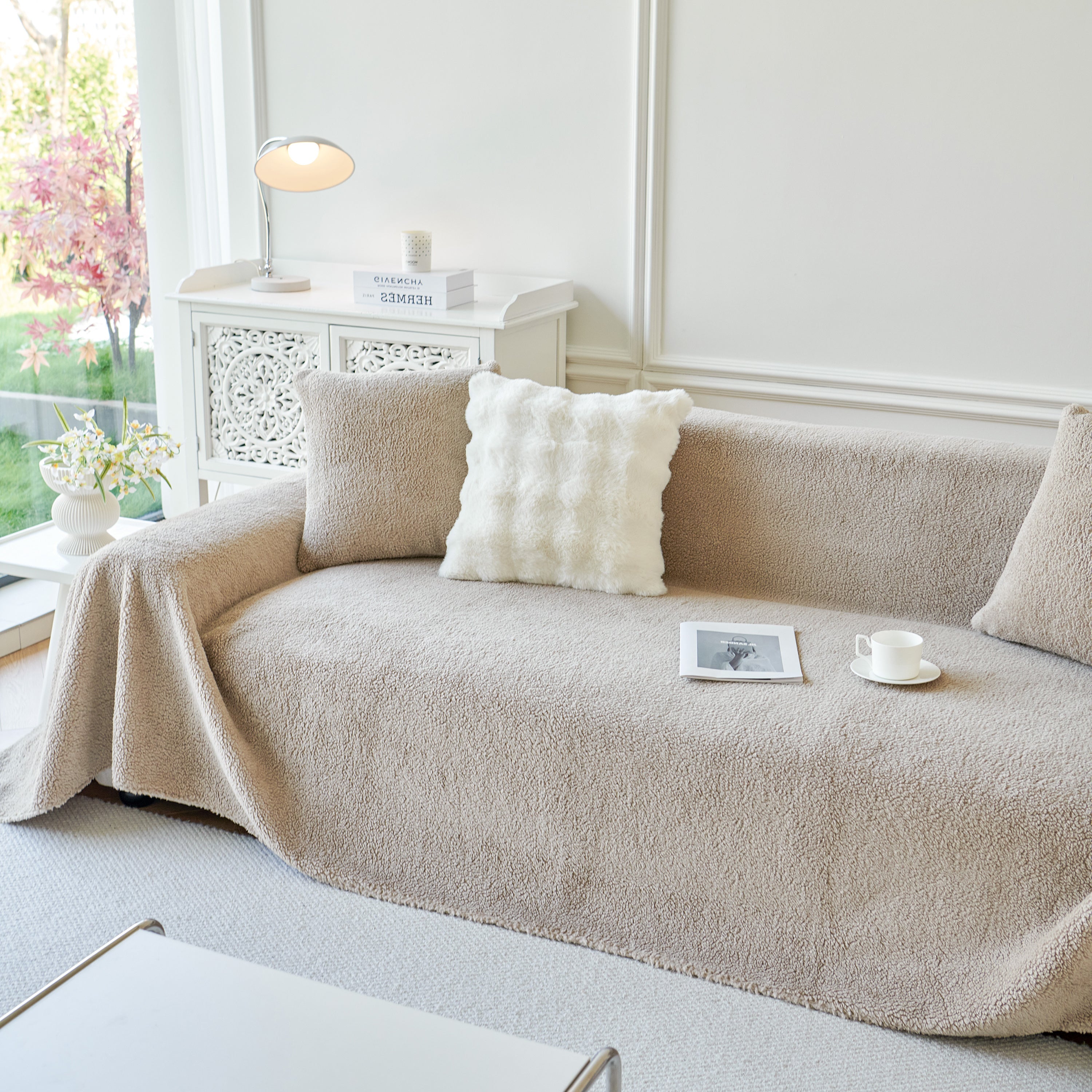 Thick Sherpa Fleece Sofa Protector Cover Stylish Durable Slipcovers For Couches And Chairs