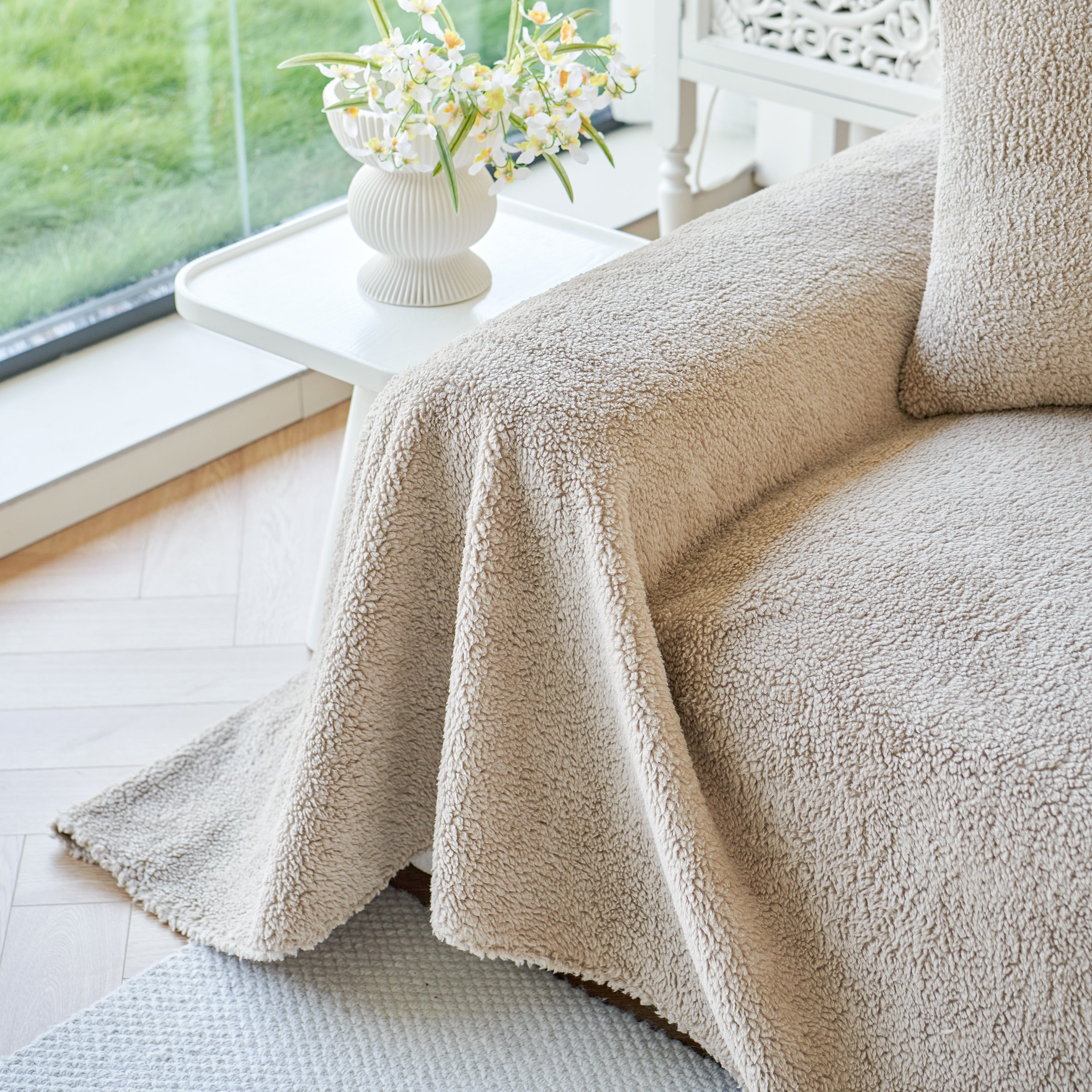 Thick Sherpa Fleece Sofa Protector Cover Stylish Durable Slipcovers For Couches And Chairs