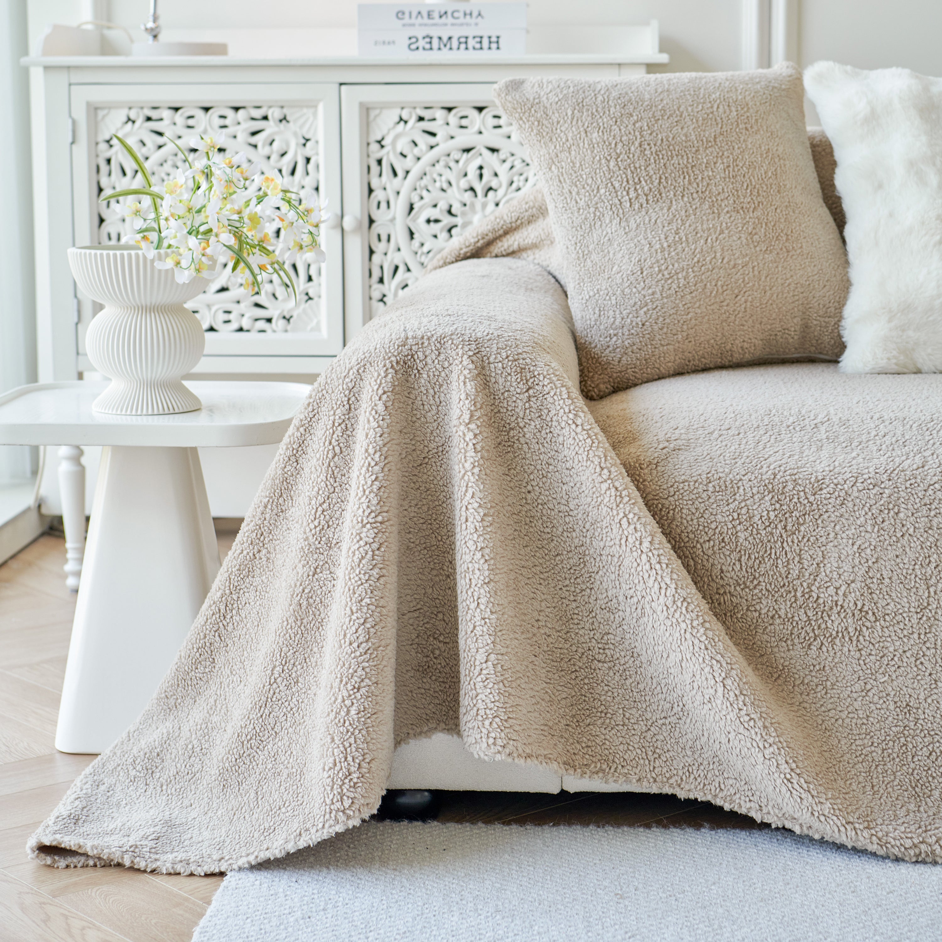 Thick Sherpa Fleece Sofa Protector Cover Stylish Durable Slipcovers For Couches And Chairs