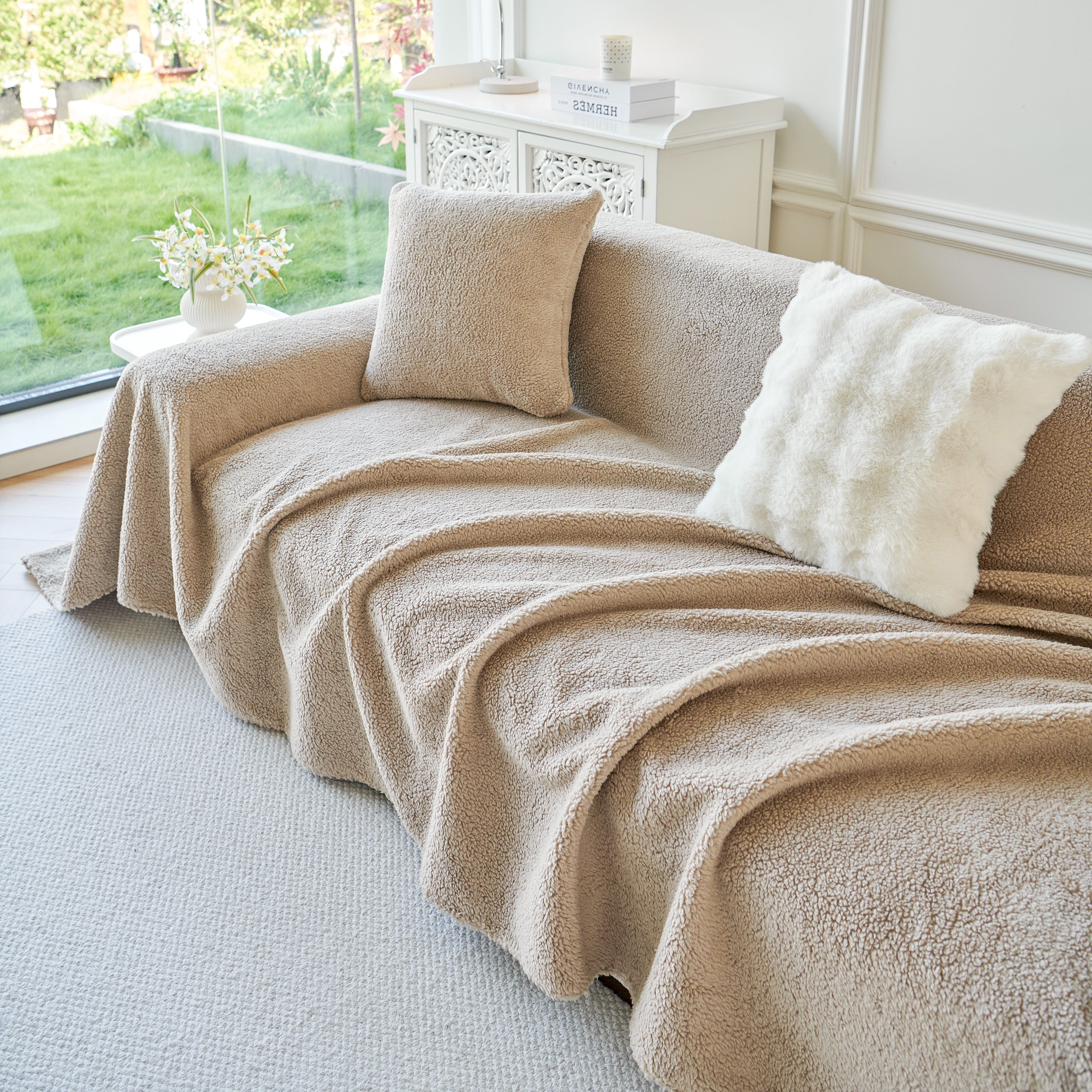 Thick Sherpa Fleece Sofa Protector Cover Stylish Durable Slipcovers For Couches And Chairs