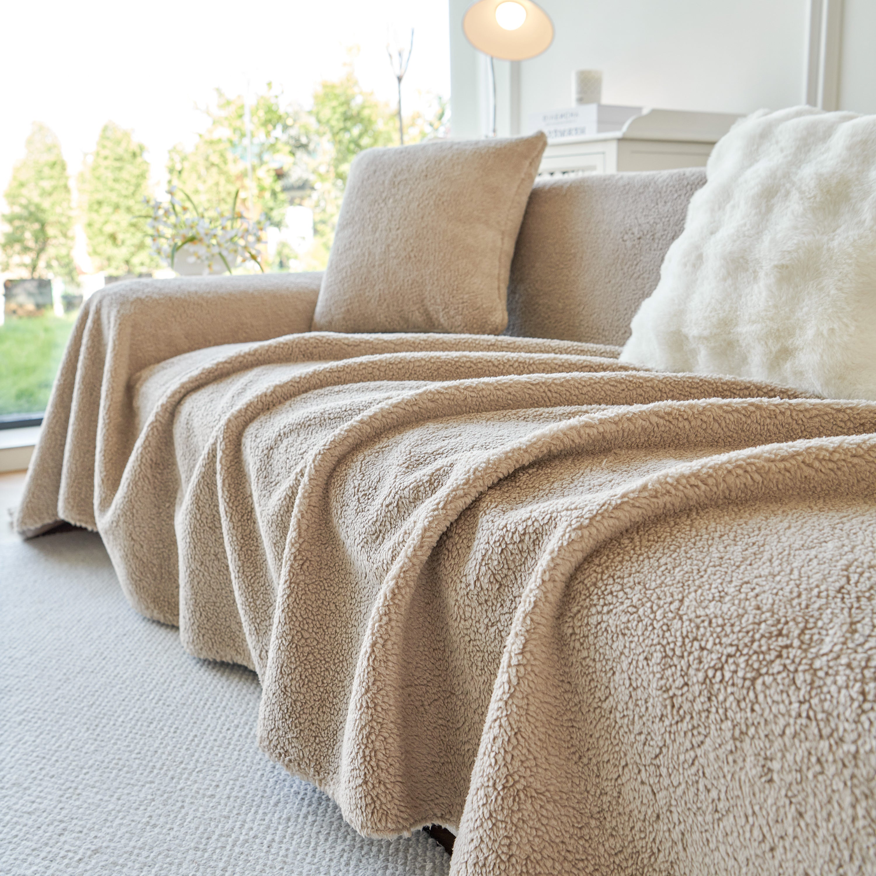 Thick Sherpa Fleece Sofa Protector Cover Stylish Durable Slipcovers For Couches And Chairs