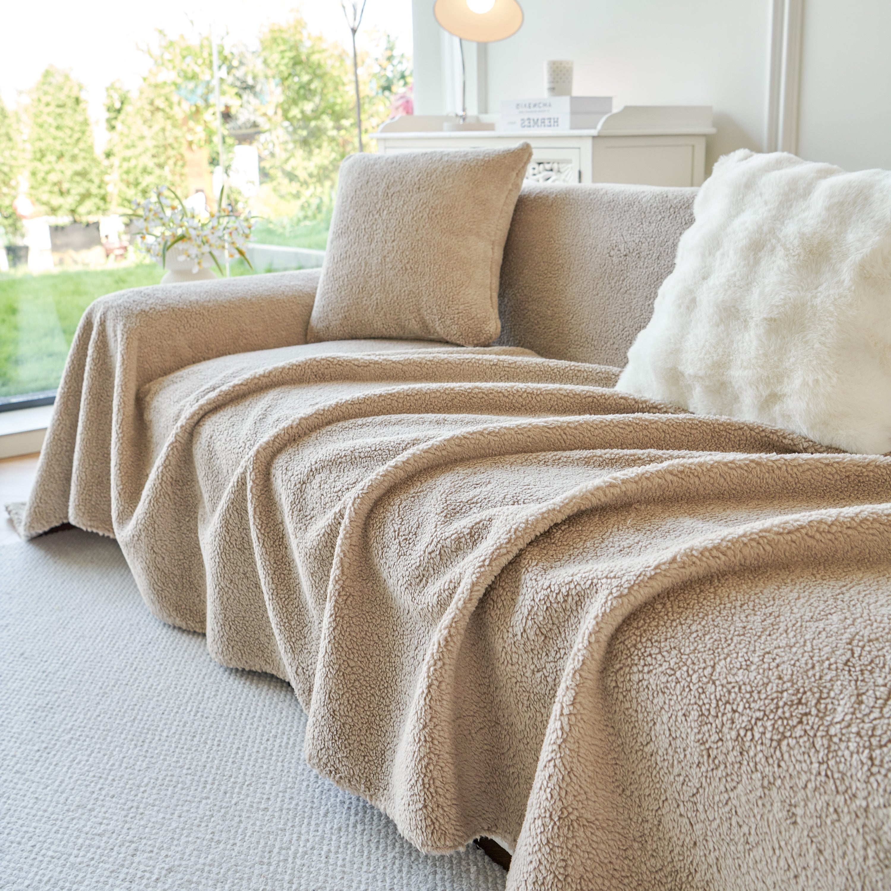 Thick Sherpa Fleece Sofa Protector Cover Stylish Durable Slipcovers For Couches And Chairs