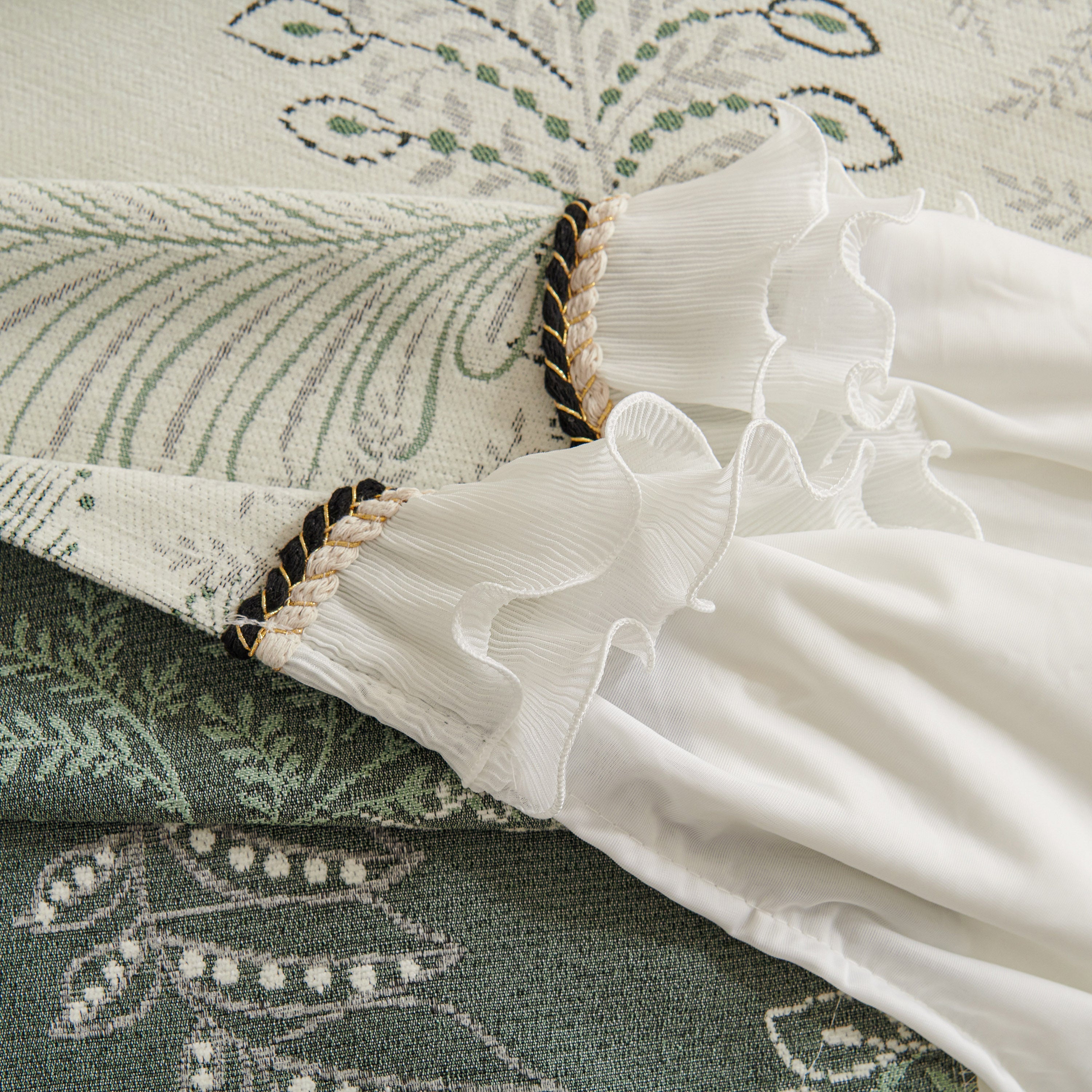 Farmhouse Ruffled Lace Sofa Slipcover Vintage Furniture Protector With Botanical Print