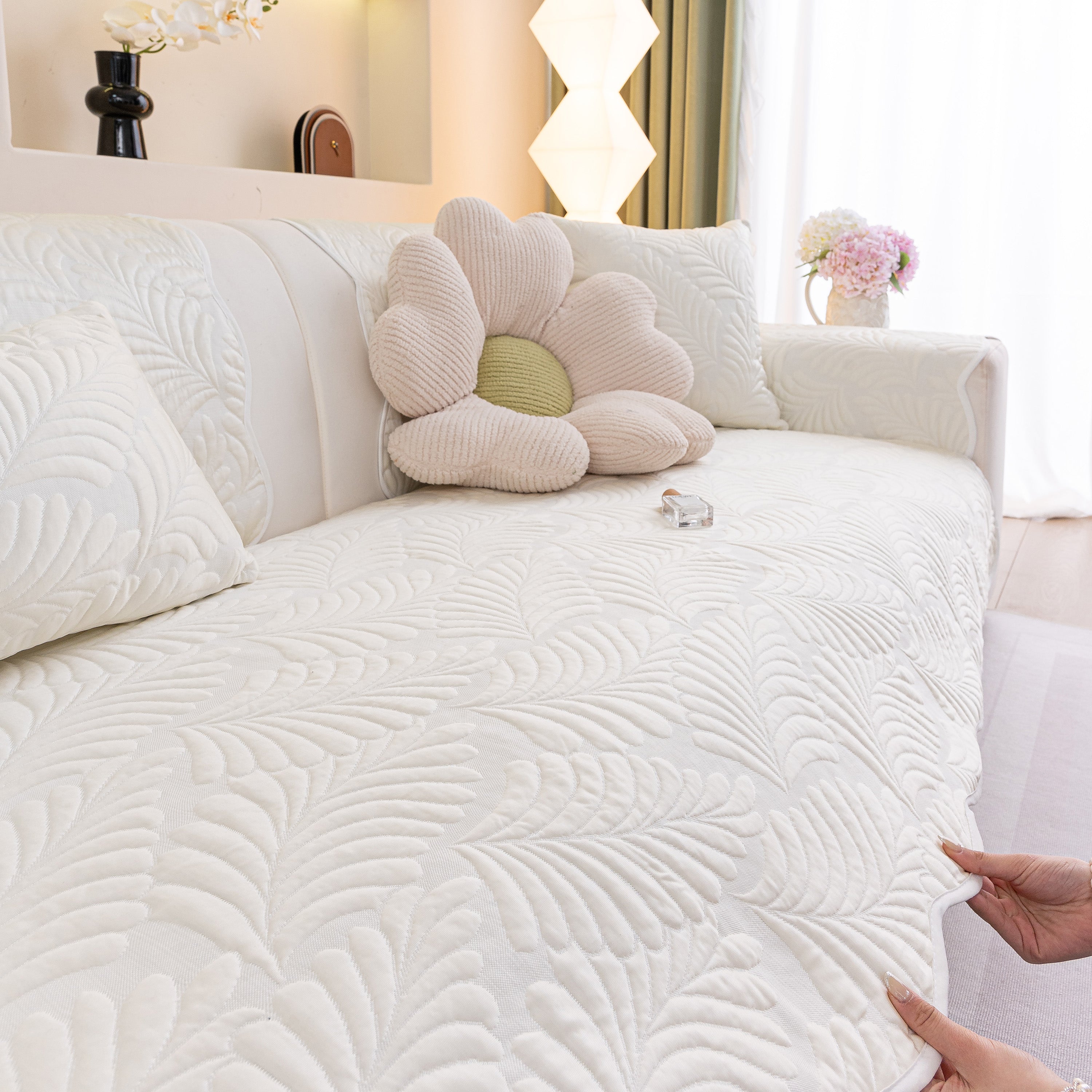 Sofa Cover For Leather & Fabric Couches, 3d Leaf Embossed Quilted Furniture Covers