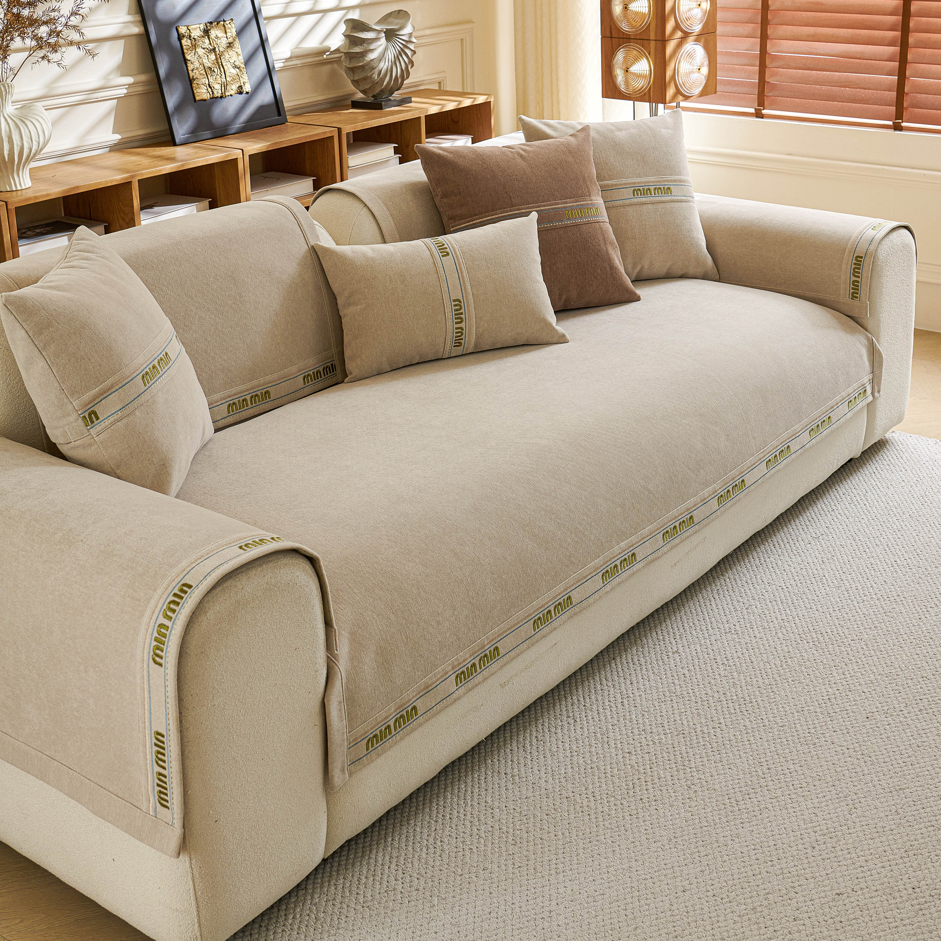 Chenille Sofa Cover Pet Mat, Non-slip Couch Protector For Sectional & L-shaped Sofas