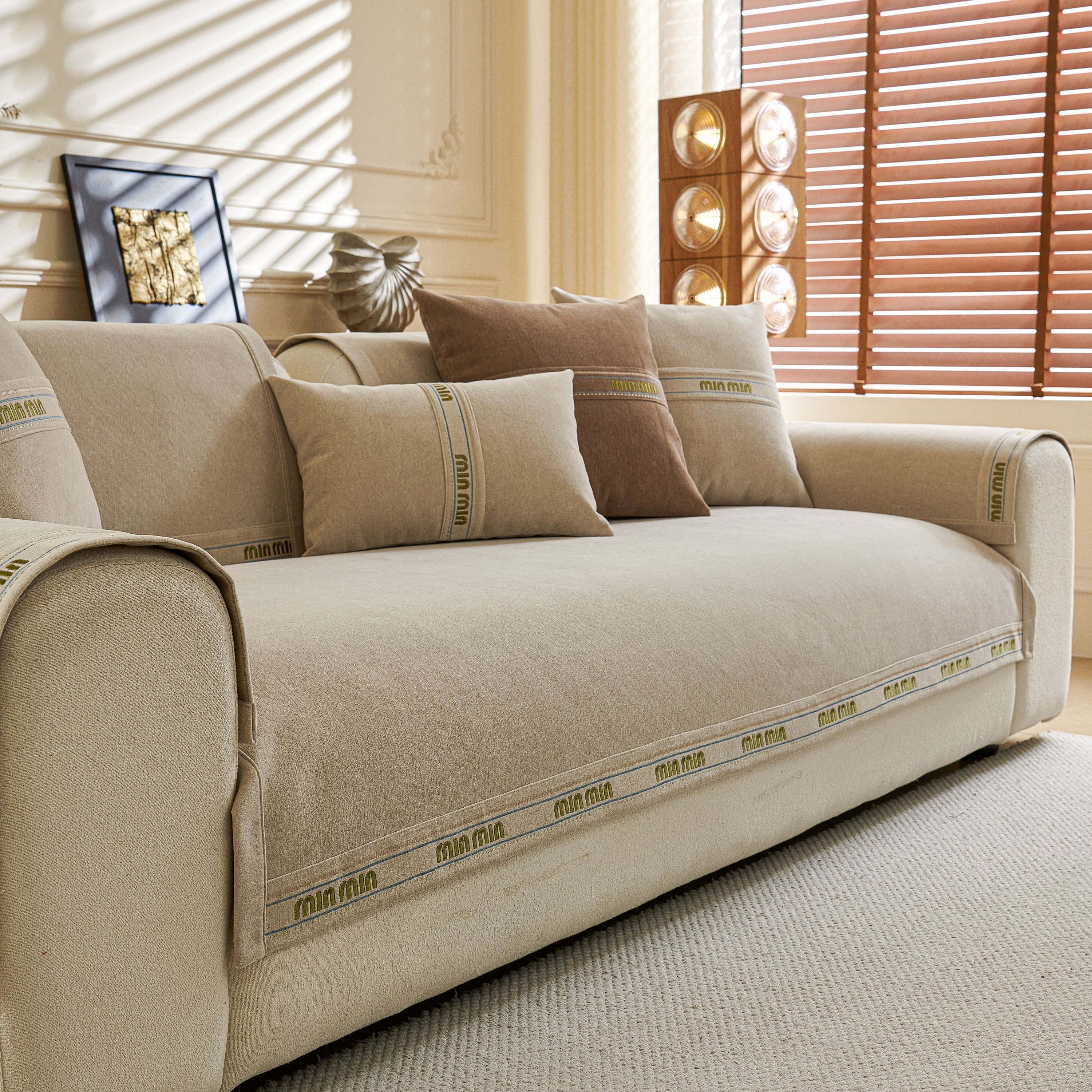 Chenille Sofa Cover Pet Mat, Non-slip Couch Protector For Sectional & L-shaped Sofas