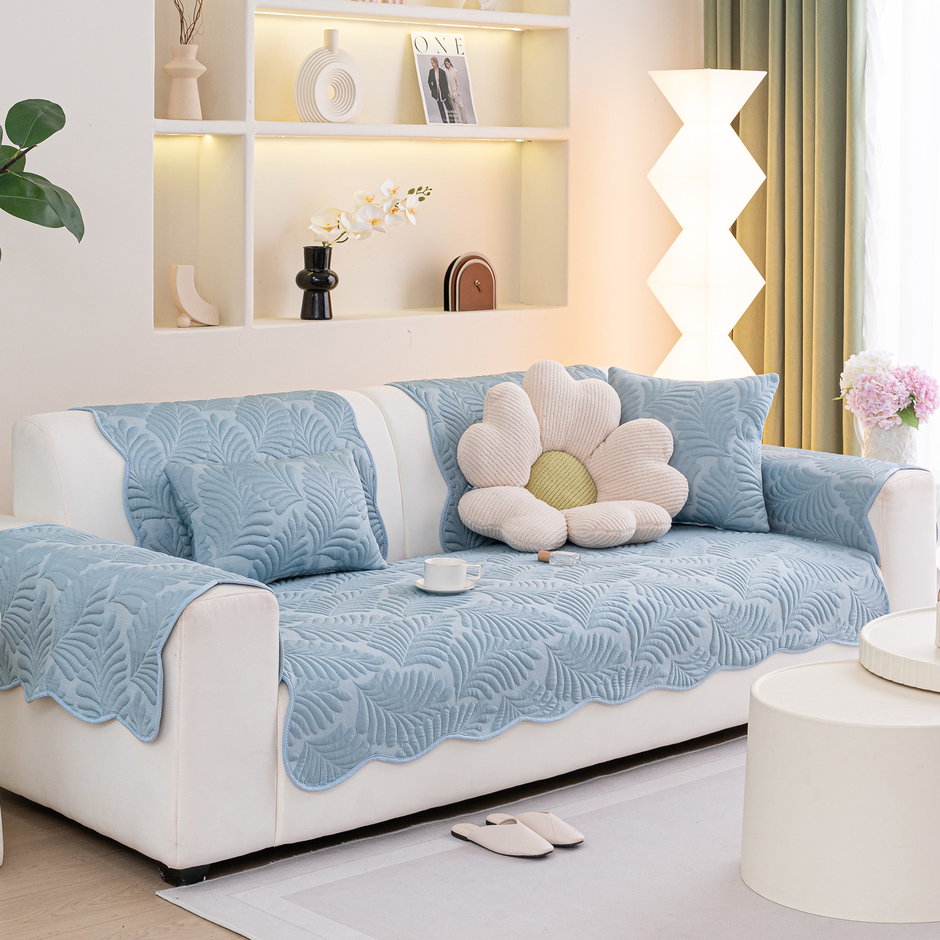 Sofa Cover For Leather & Fabric Couches, 3d Leaf Embossed Quilted Furniture Covers