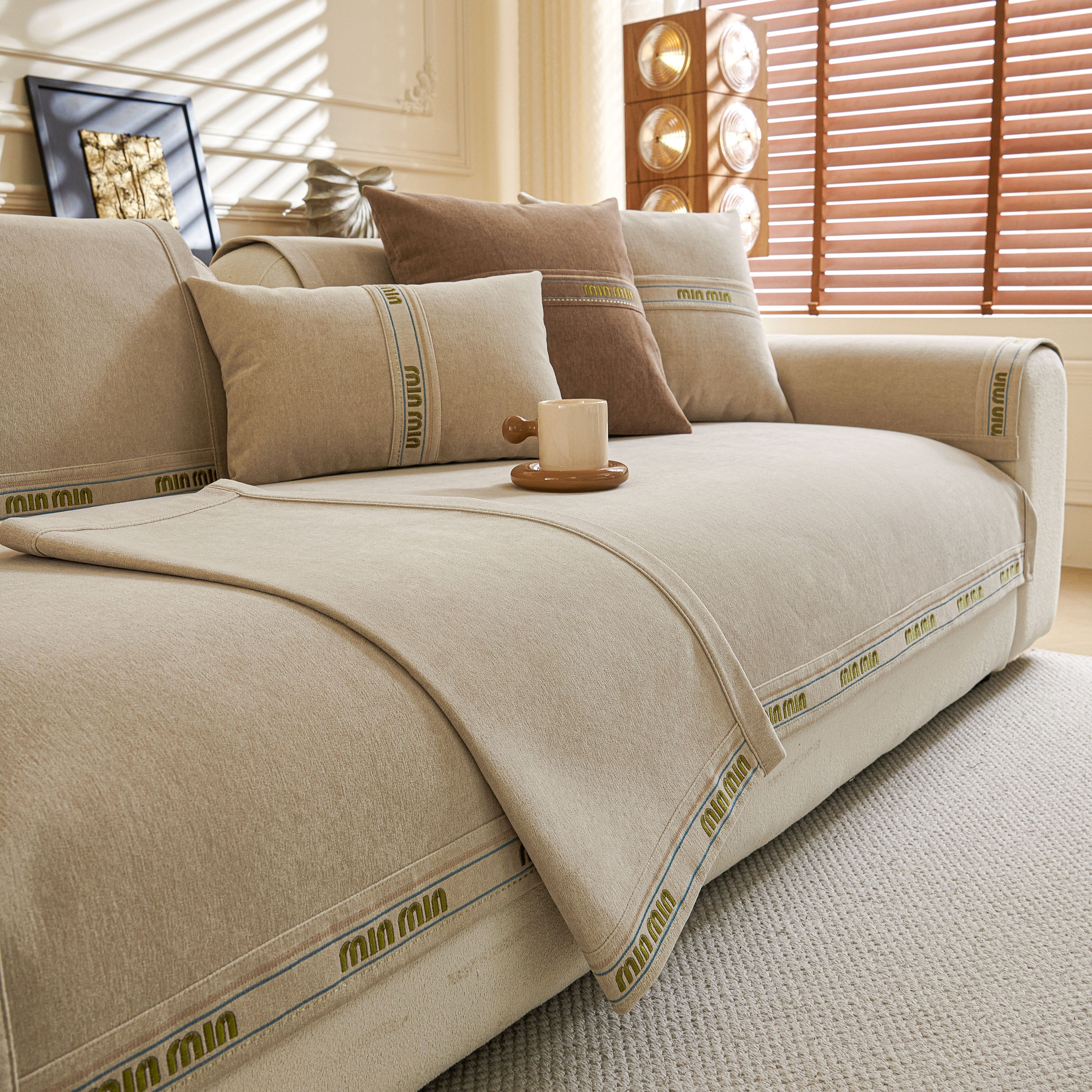 Chenille Sofa Cover Pet Mat, Non-slip Couch Protector For Sectional & L-shaped Sofas