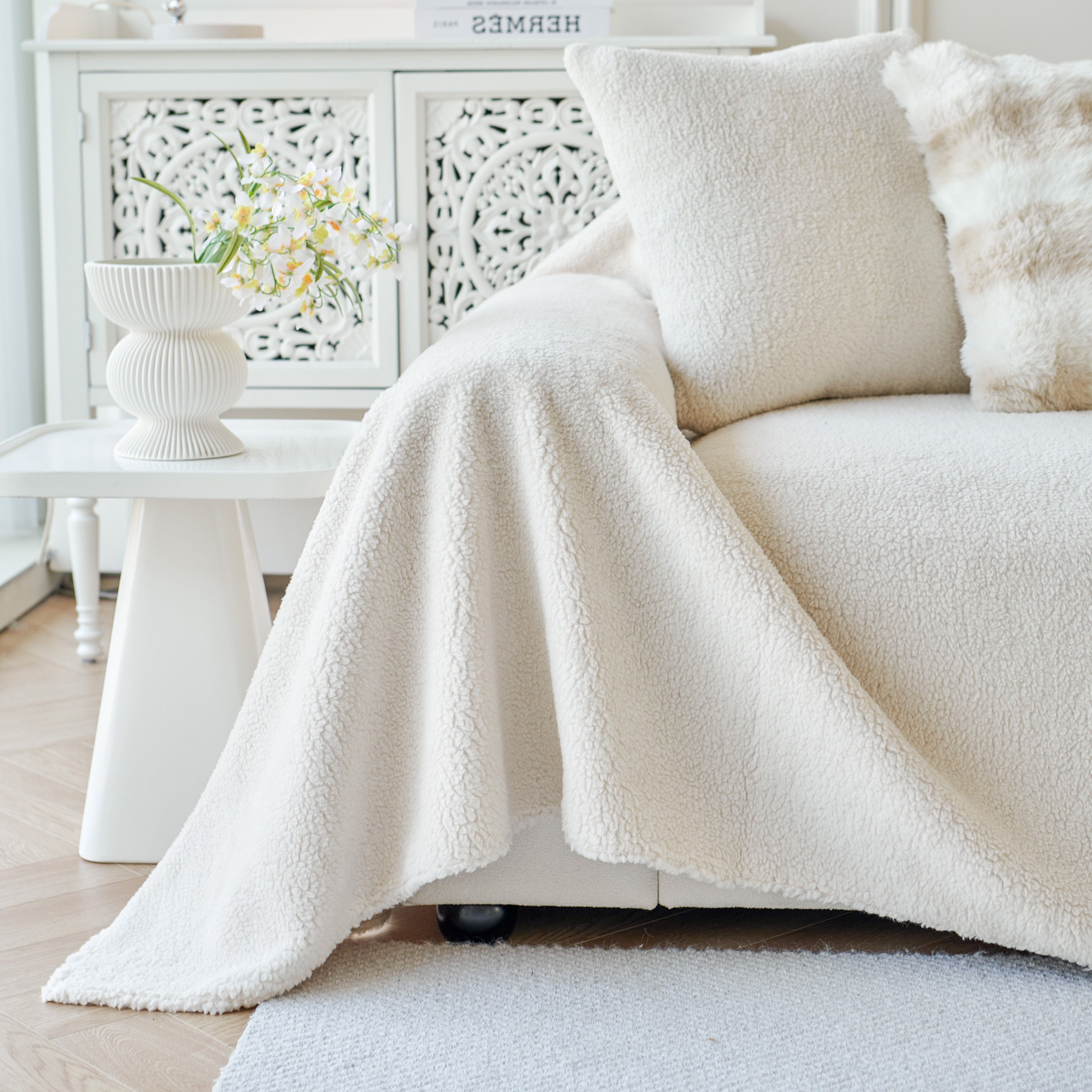 Thick Sherpa Fleece Sofa Protector Cover Stylish Durable Slipcovers For Couches And Chairs