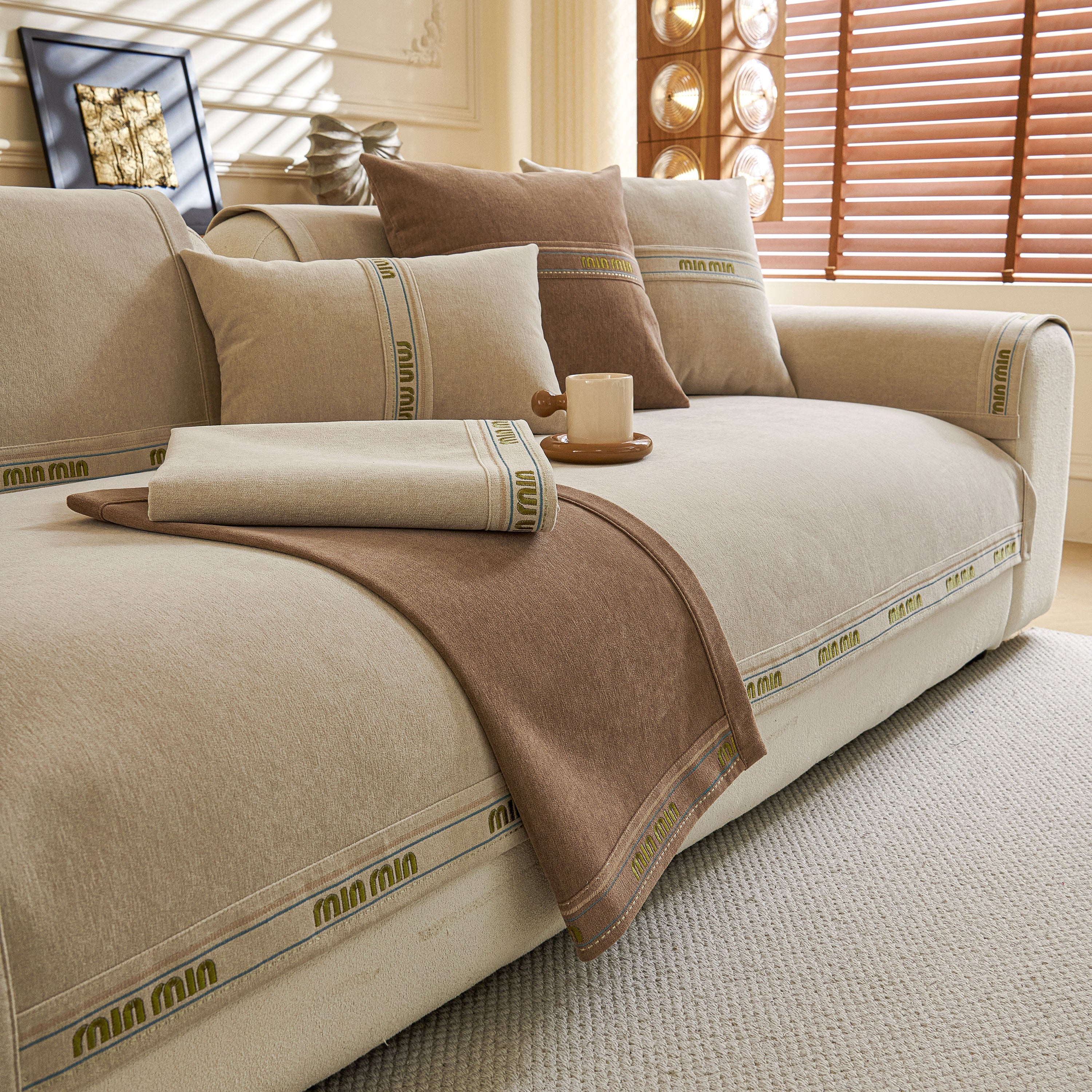 Chenille Sofa Cover Pet Mat, Non-slip Couch Protector For Sectional & L-shaped Sofas