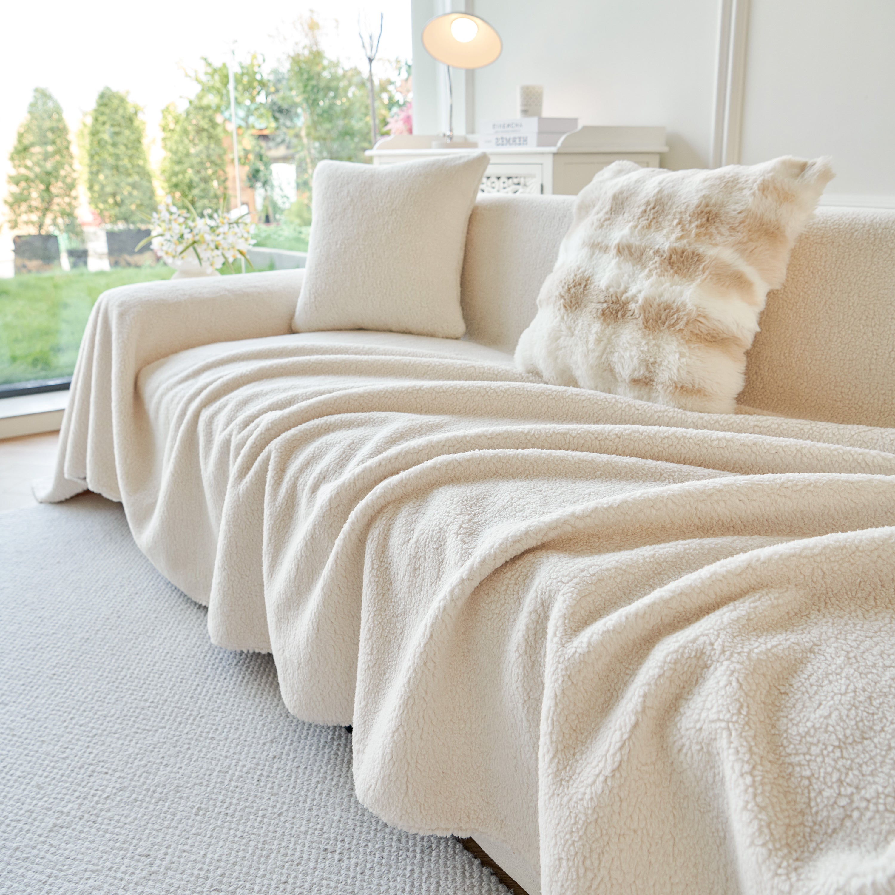 Thick Sherpa Fleece Sofa Protector Cover Stylish Durable Slipcovers For Couches And Chairs