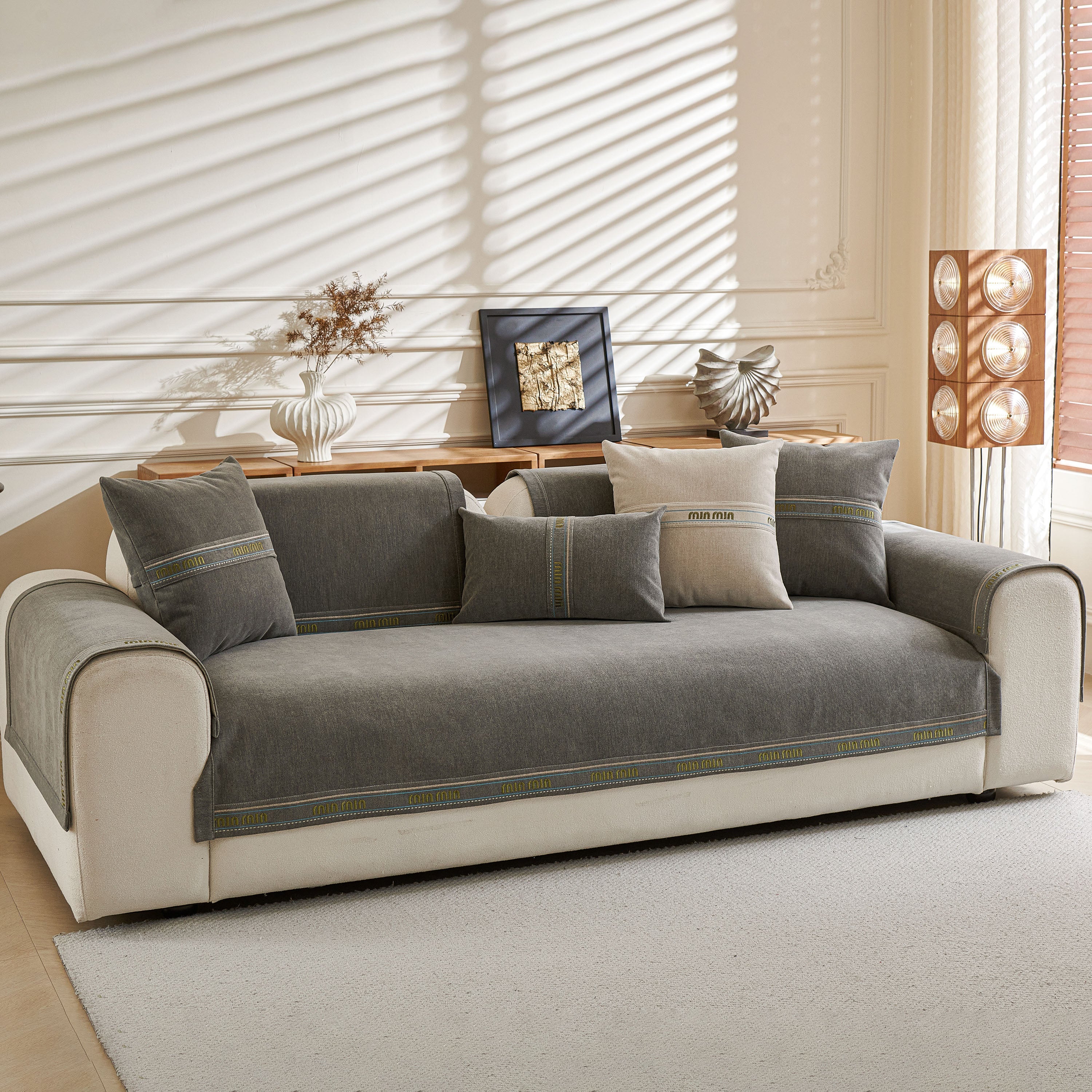 Chenille Sofa Cover Pet Mat, Non-slip Couch Protector For Sectional & L-shaped Sofas