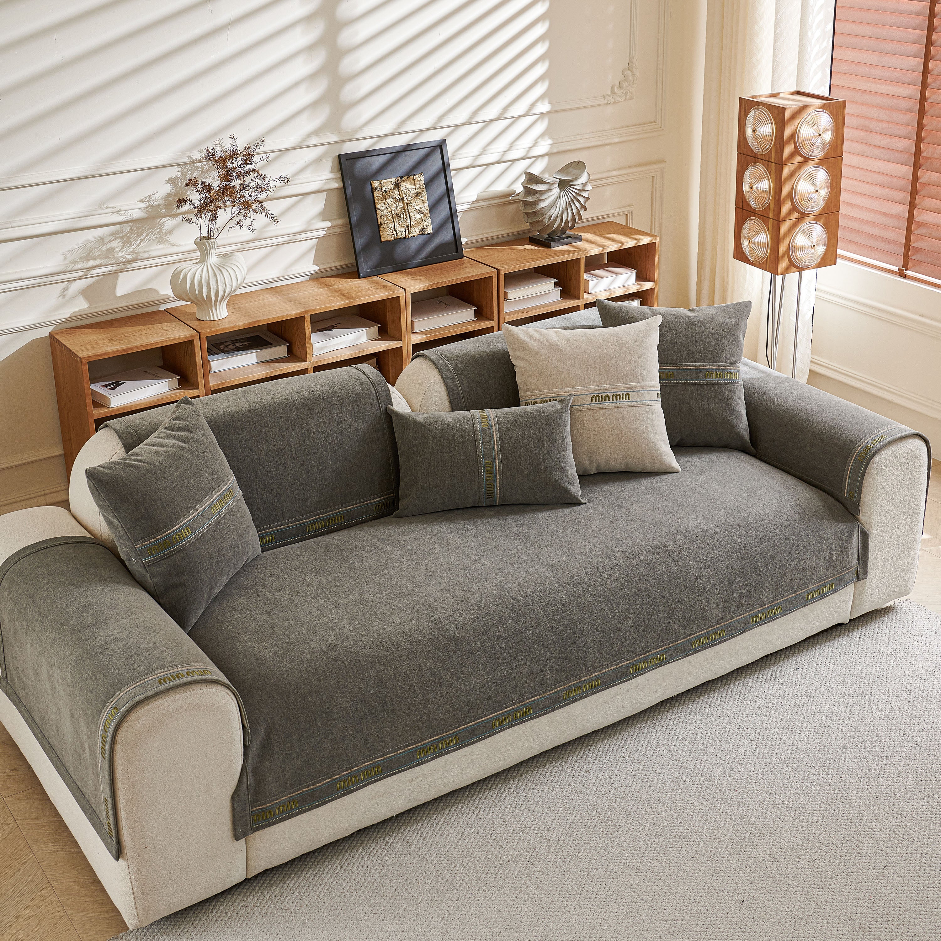 Chenille Sofa Cover Pet Mat, Non-slip Couch Protector For Sectional & L-shaped Sofas