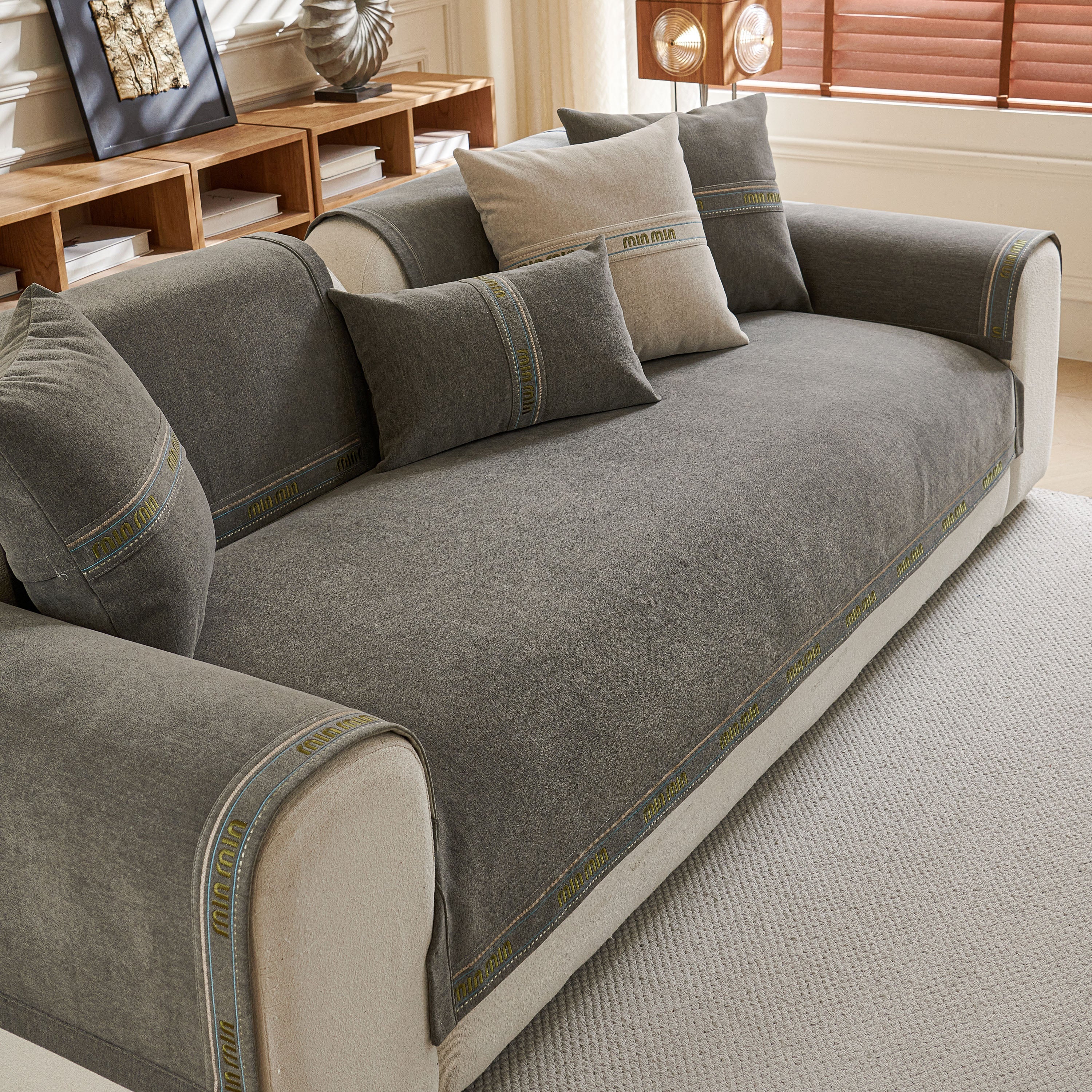Chenille Sofa Cover Pet Mat, Non-slip Couch Protector For Sectional & L-shaped Sofas