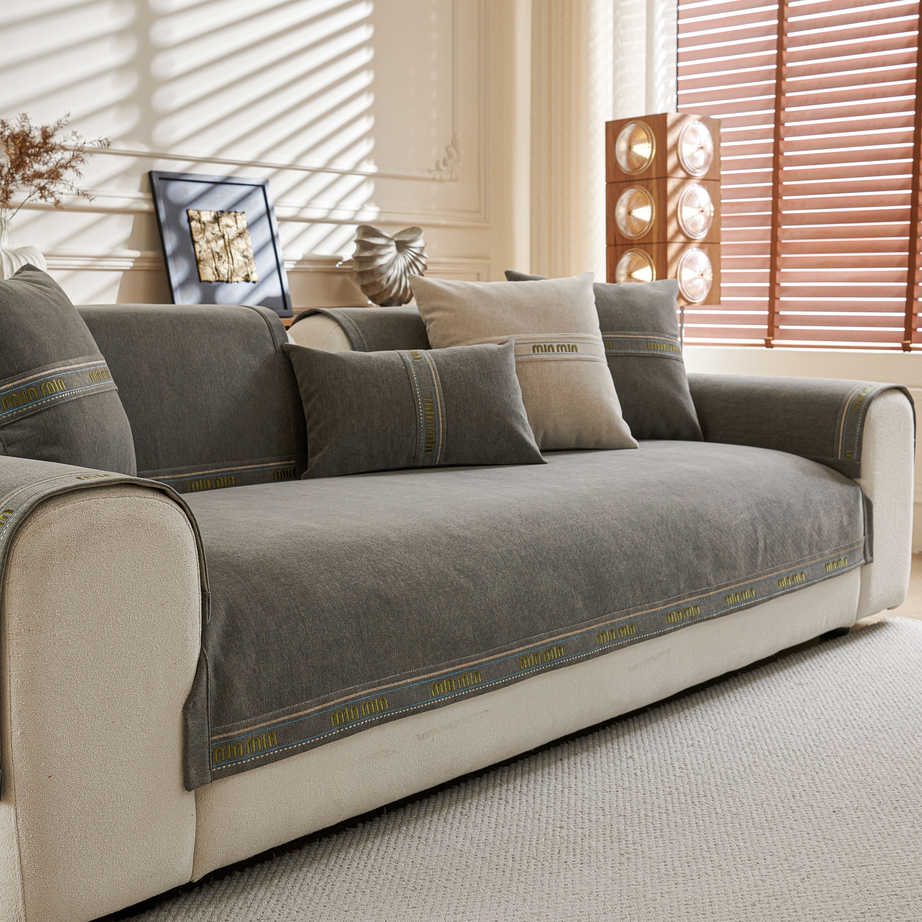 Chenille Sofa Cover Pet Mat, Non-slip Couch Protector For Sectional & L-shaped Sofas