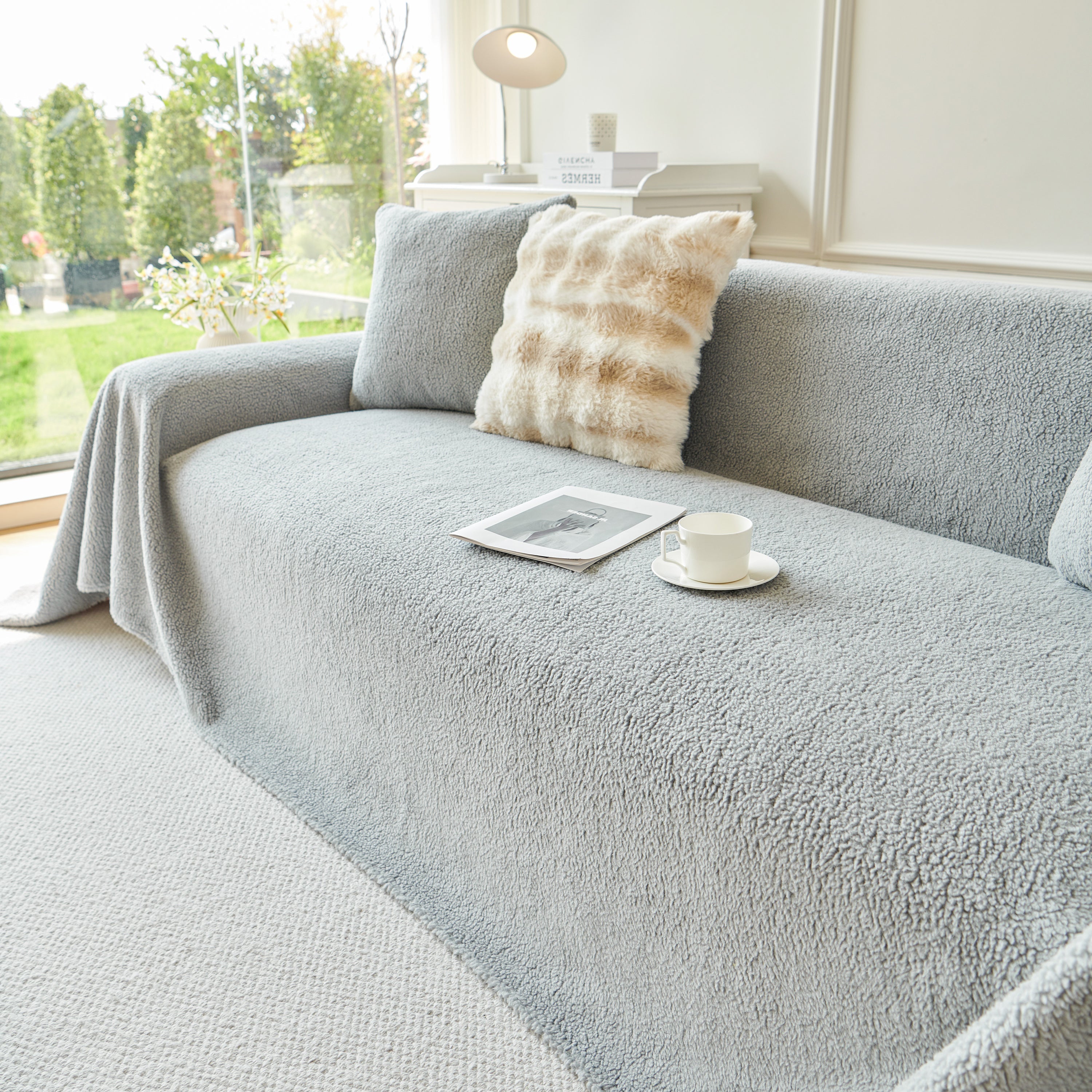 Thick Sherpa Fleece Sofa Protector Cover Stylish Durable Slipcovers For Couches And Chairs