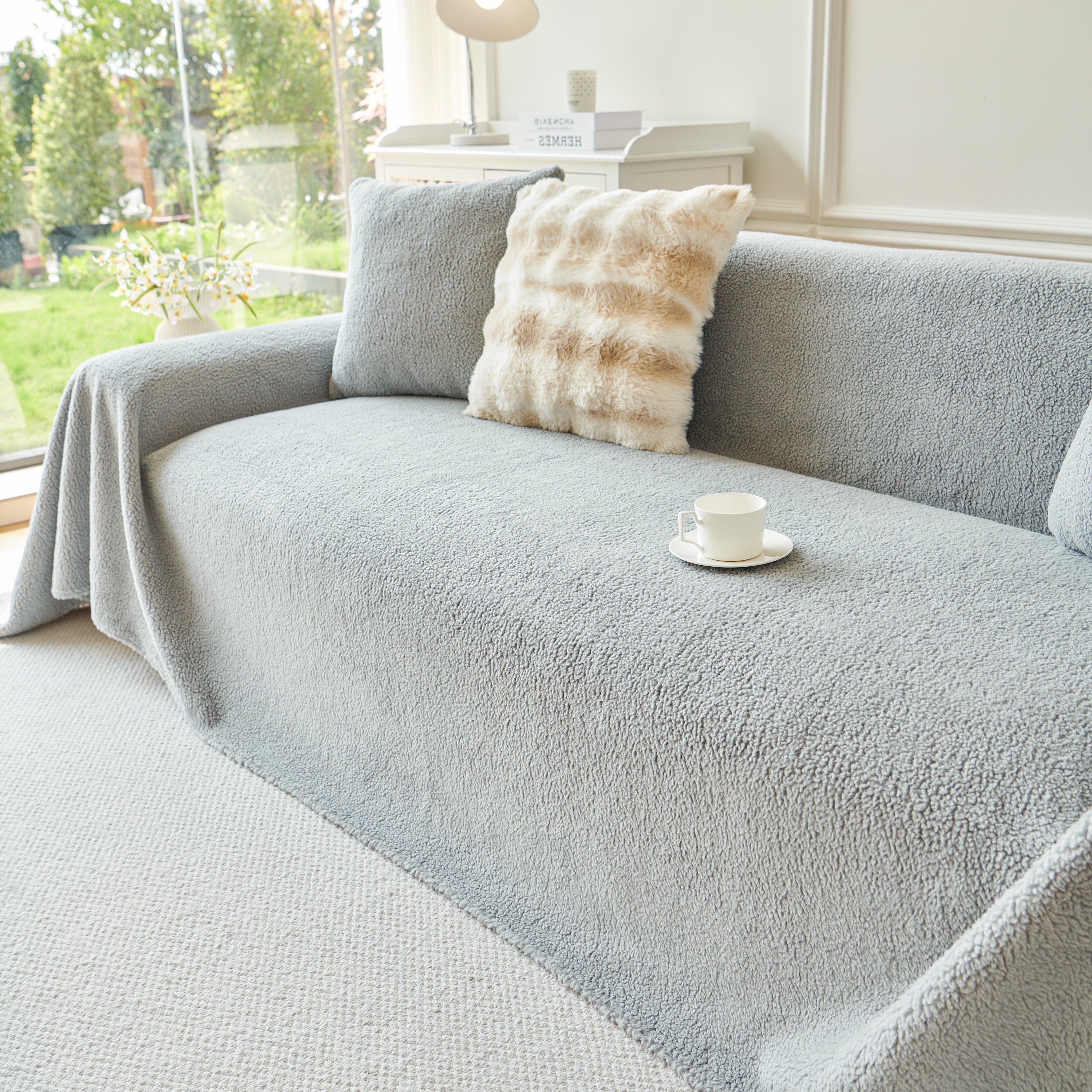 Thick Sherpa Fleece Sofa Protector Cover Stylish Durable Slipcovers For Couches And Chairs