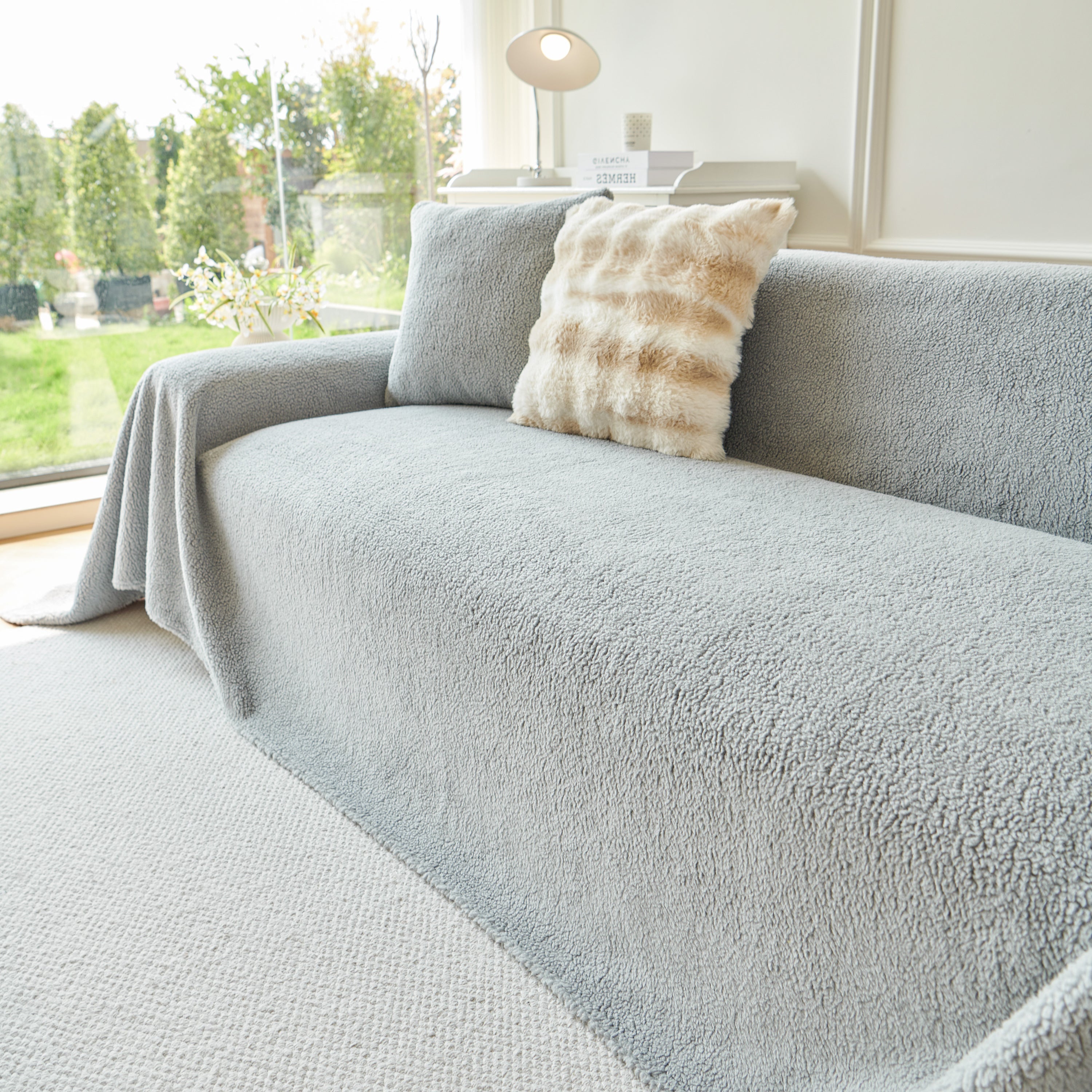 Thick Sherpa Fleece Sofa Protector Cover Stylish Durable Slipcovers For Couches And Chairs