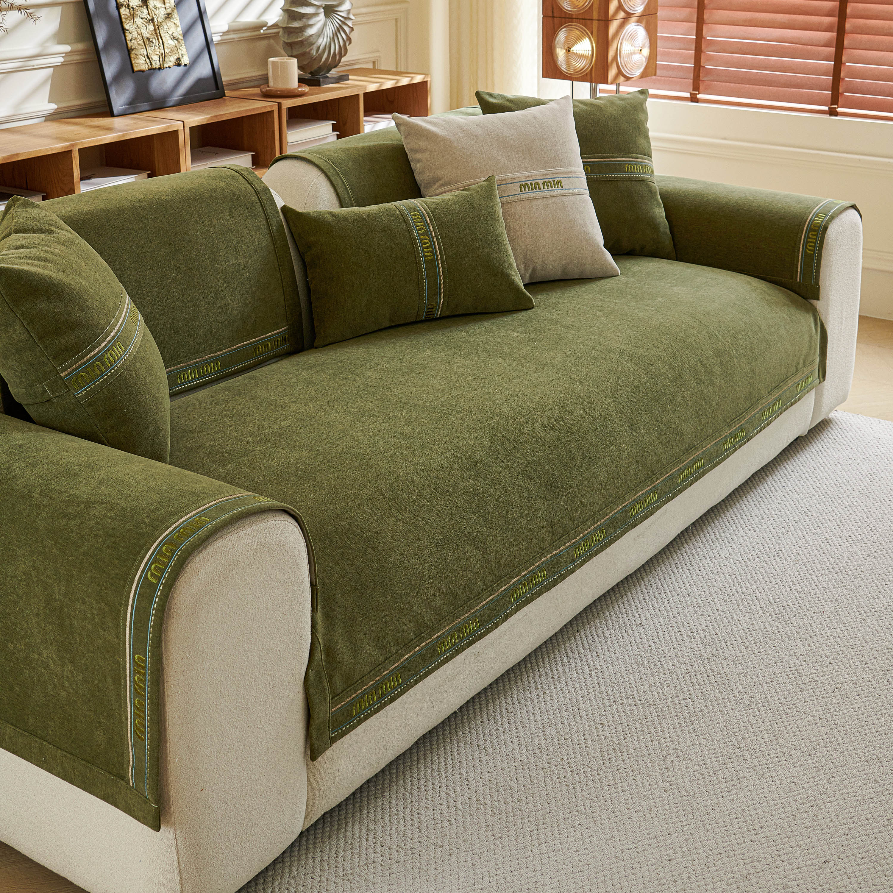 Chenille Sofa Cover Pet Mat, Non-slip Couch Protector For Sectional & L-shaped Sofas