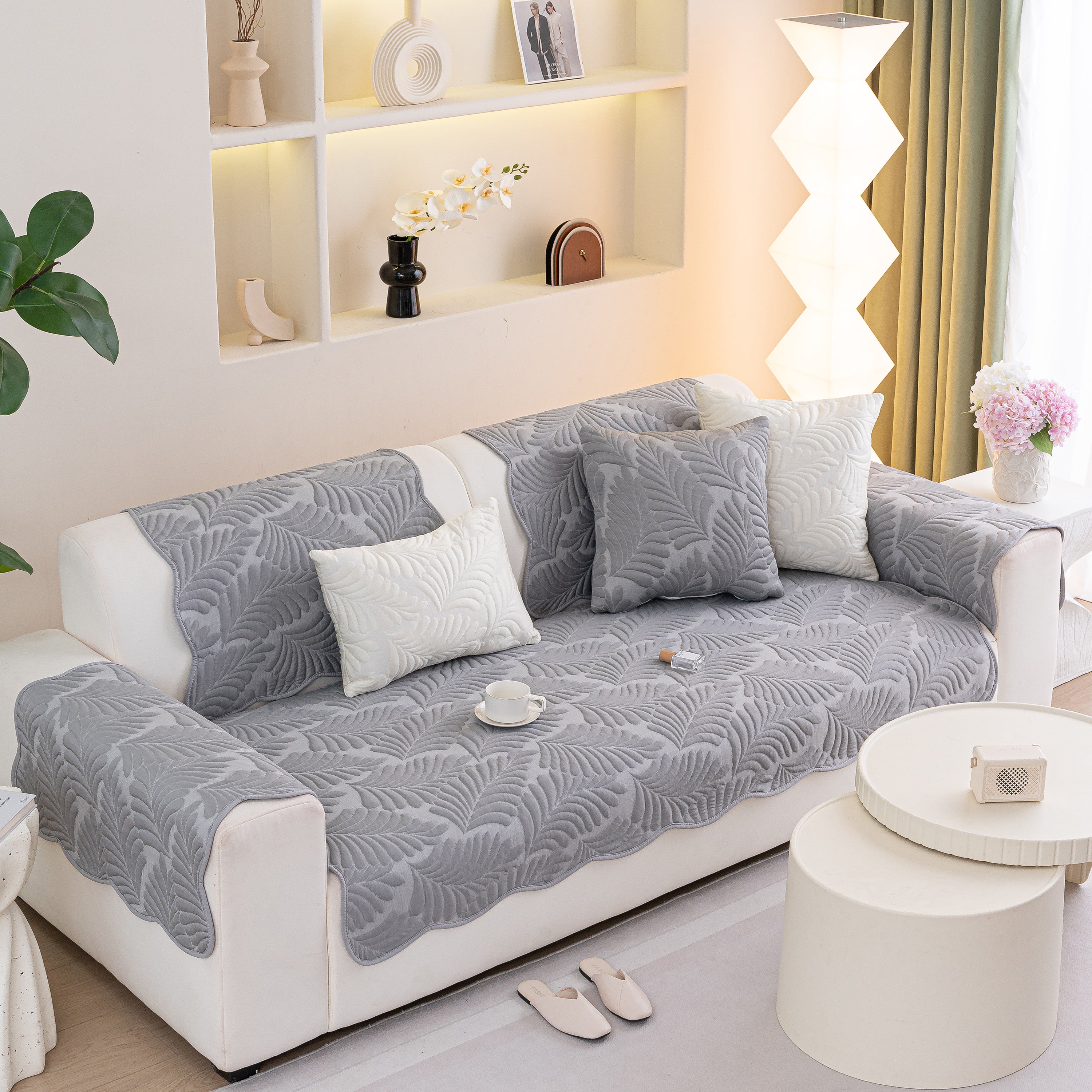 Sofa Cover For Leather & Fabric Couches, 3d Leaf Embossed Quilted Furniture Covers
