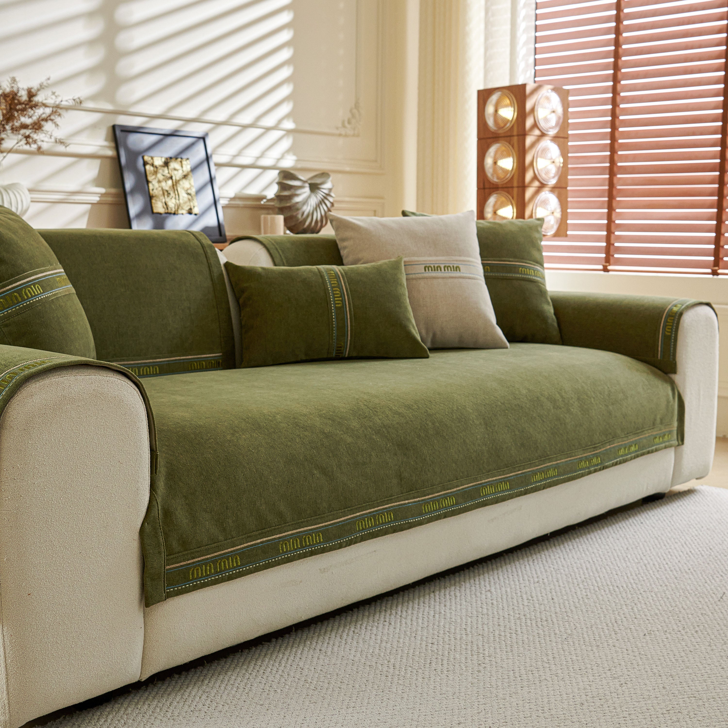 Chenille Sofa Cover Pet Mat, Non-slip Couch Protector For Sectional & L-shaped Sofas