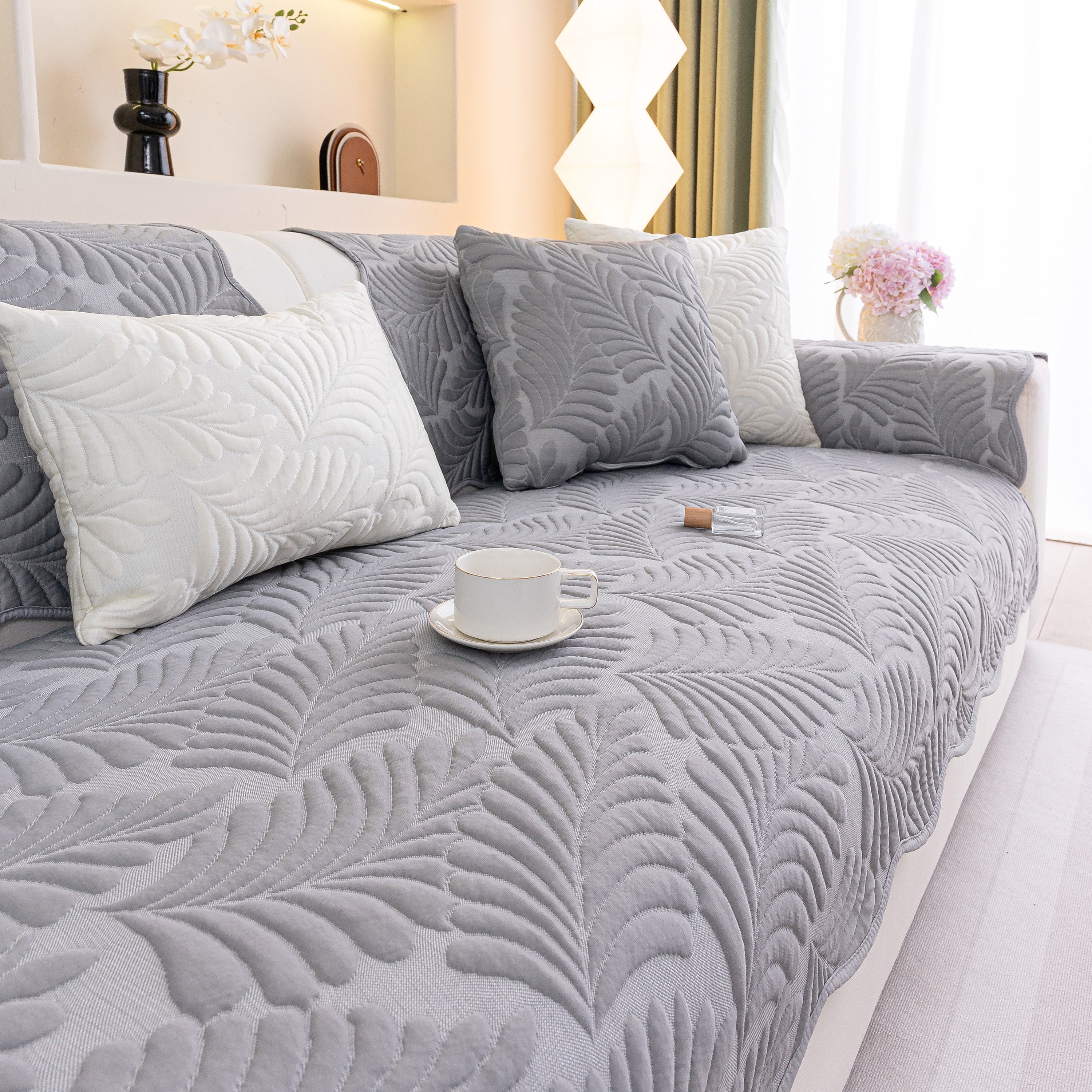 Sofa Cover For Leather & Fabric Couches, 3d Leaf Embossed Quilted Furniture Covers