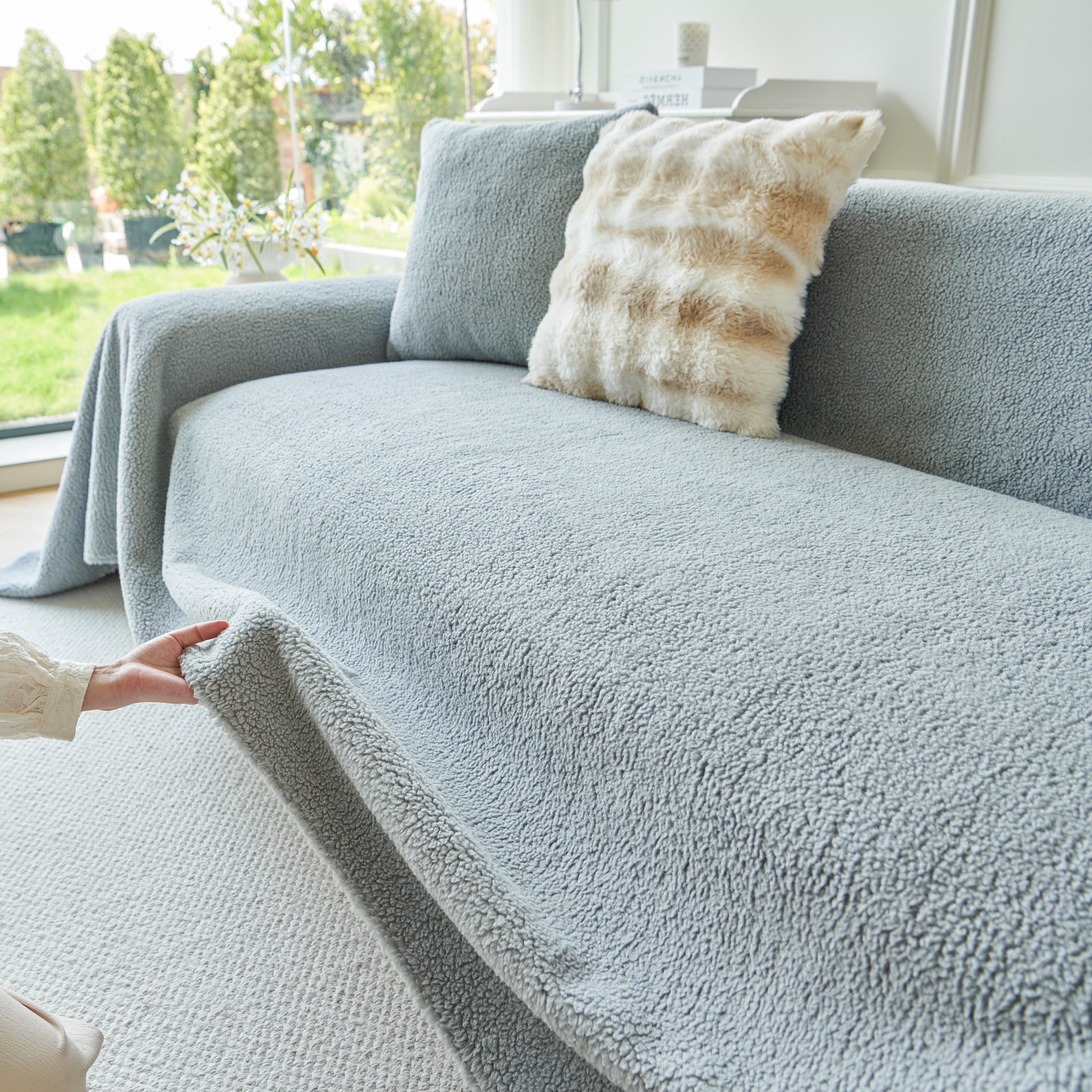 Thick Sherpa Fleece Sofa Protector Cover Stylish Durable Slipcovers For Couches And Chairs