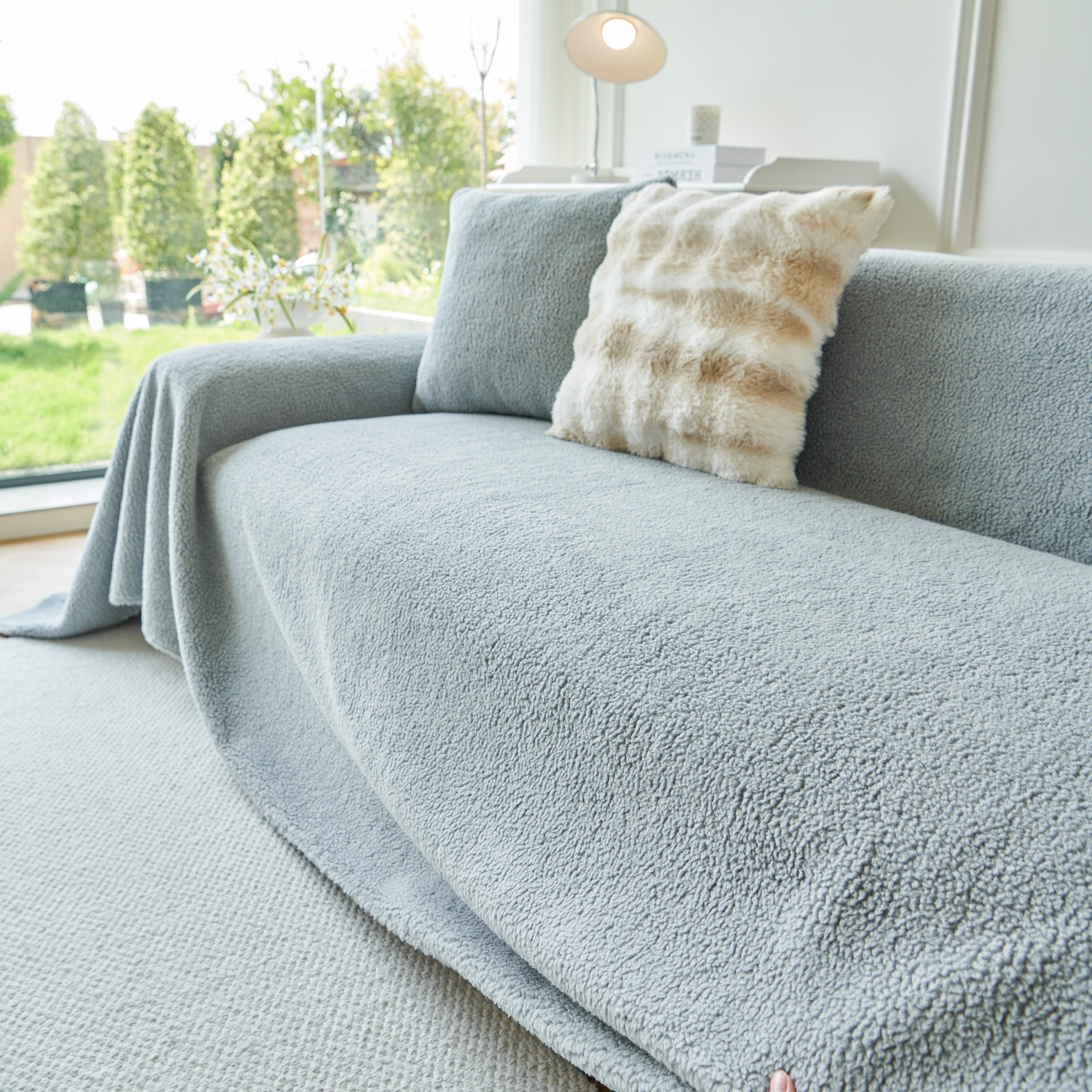 Thick Sherpa Fleece Sofa Protector Cover Stylish Durable Slipcovers For Couches And Chairs