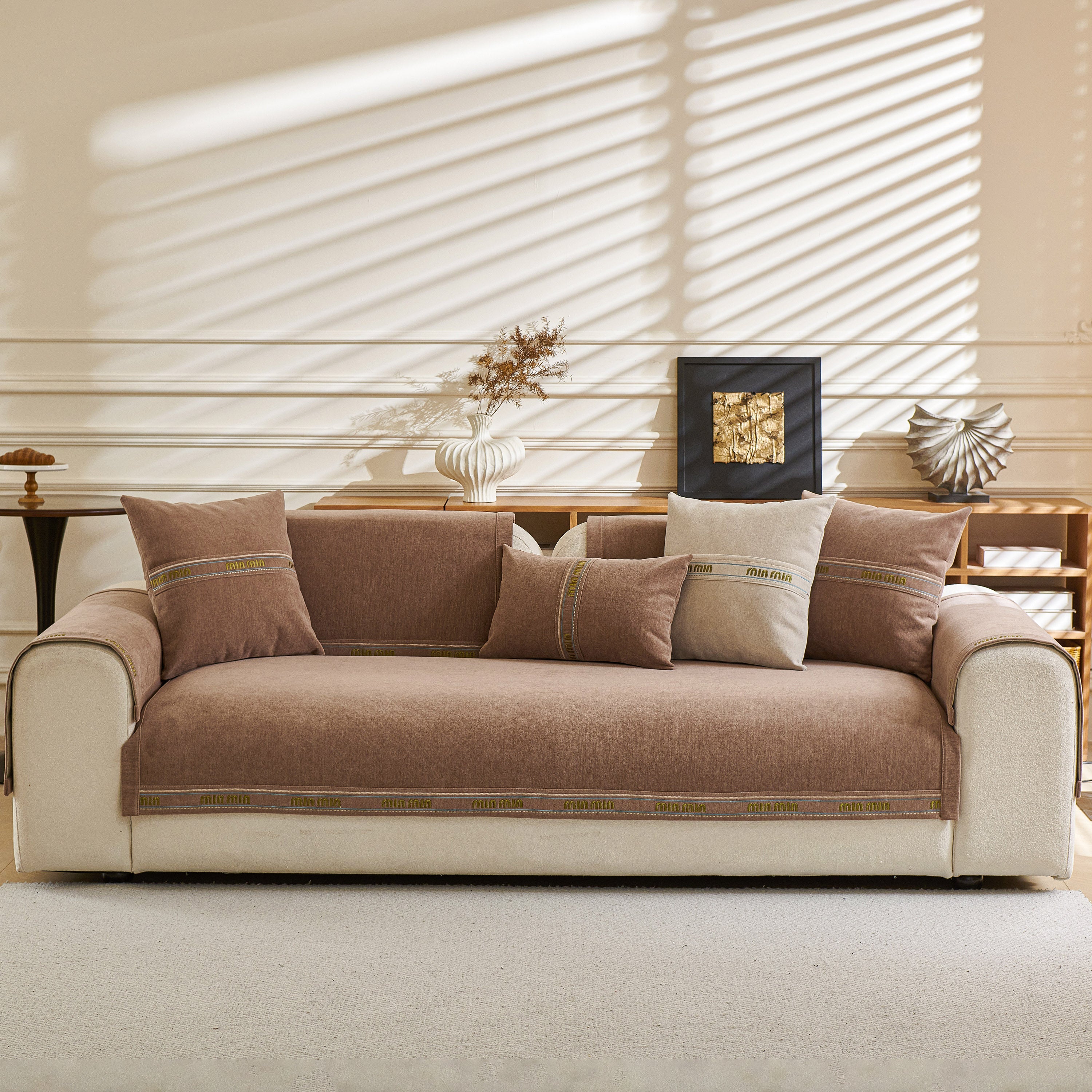 Chenille Sofa Cover Pet Mat, Non-slip Couch Protector For Sectional & L-shaped Sofas