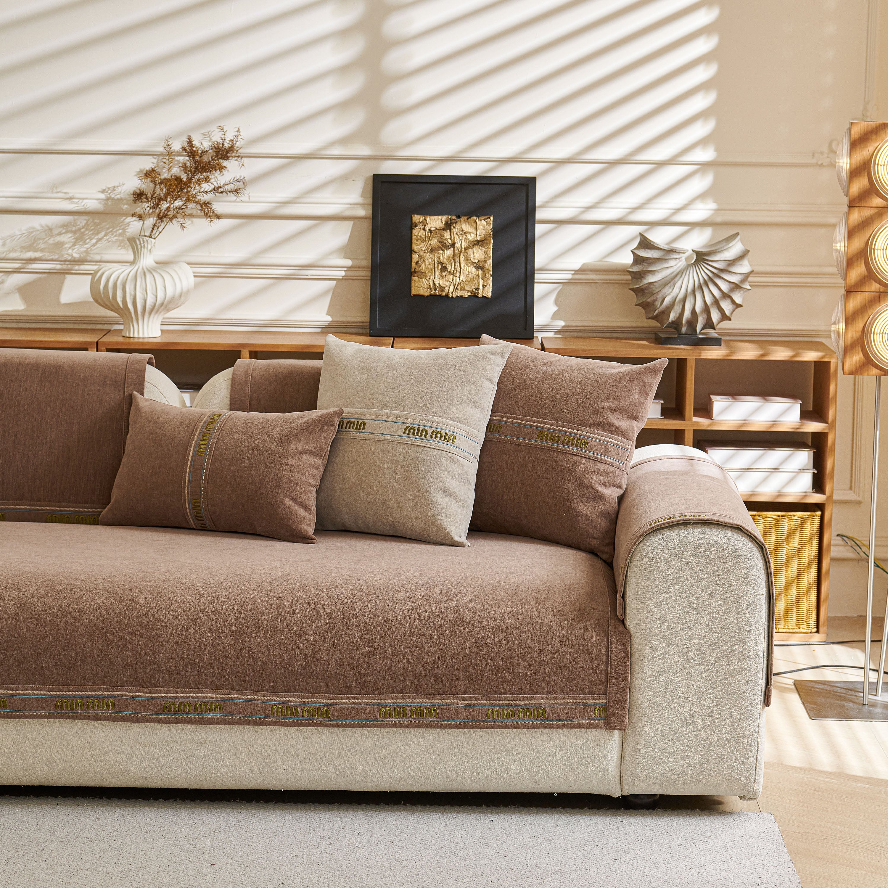 Chenille Sofa Cover Pet Mat, Non-slip Couch Protector For Sectional & L-shaped Sofas