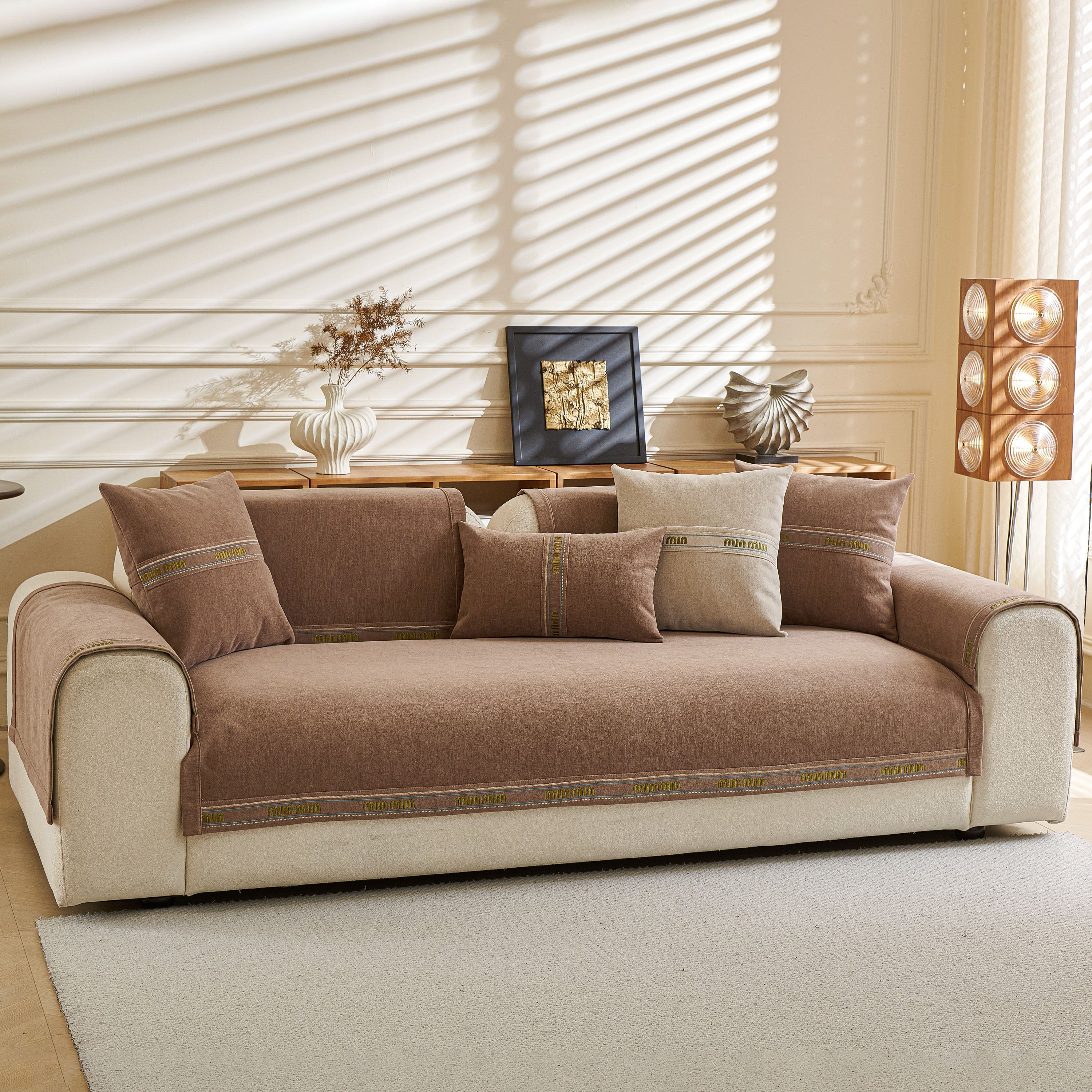 Chenille Sofa Cover Pet Mat, Non-slip Couch Protector For Sectional & L-shaped Sofas