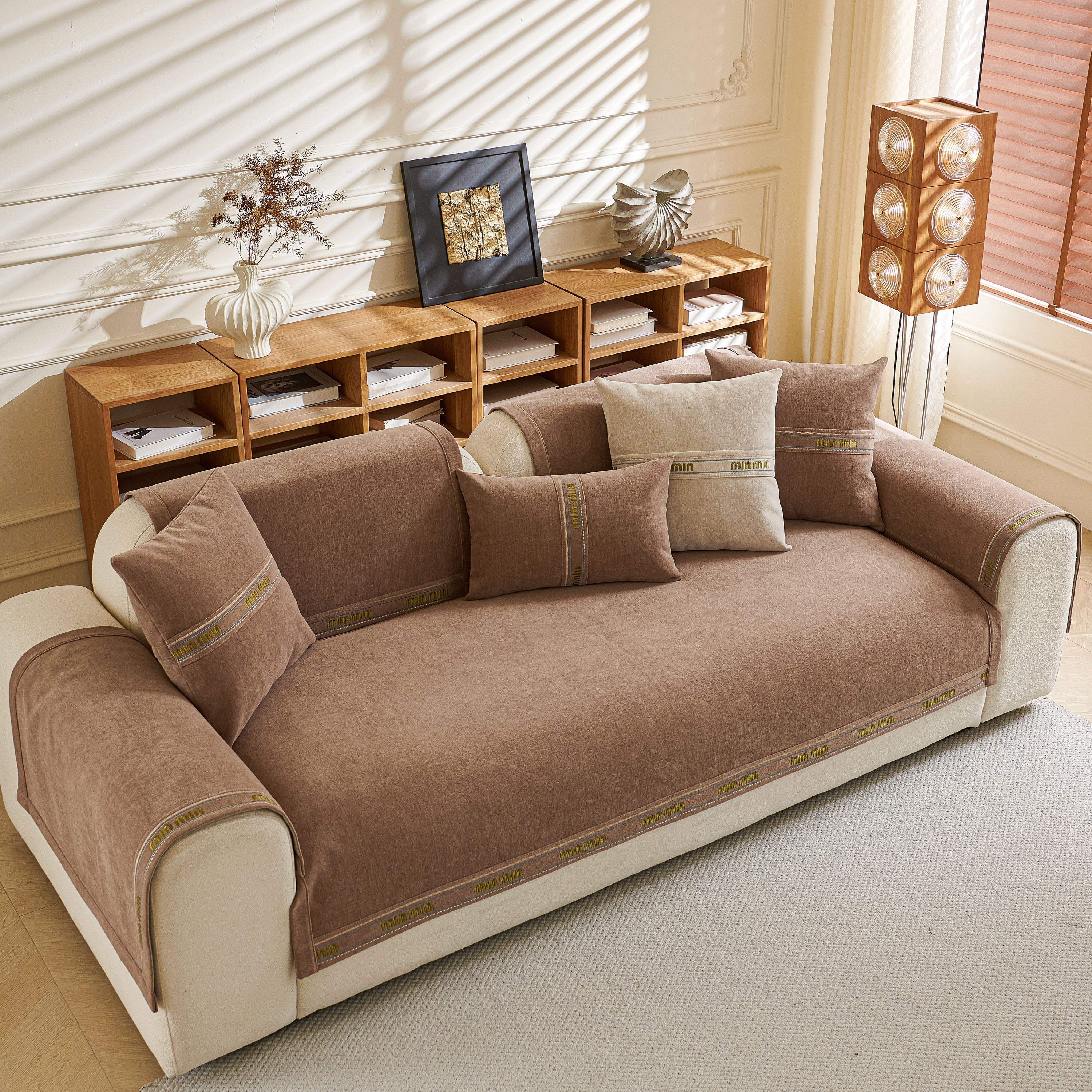Chenille Sofa Cover Pet Mat, Non-slip Couch Protector For Sectional & L-shaped Sofas