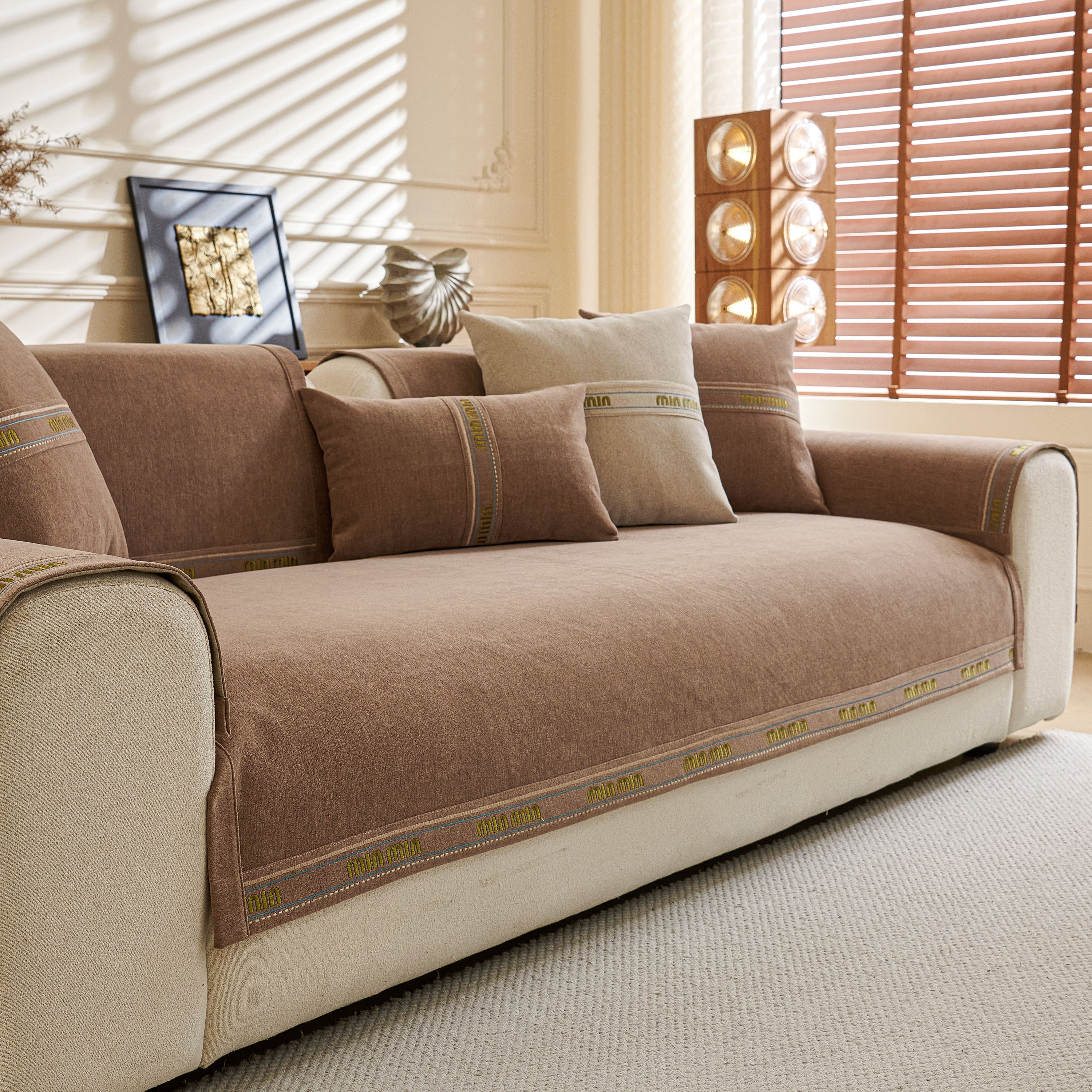 Chenille Sofa Cover Pet Mat, Non-slip Couch Protector For Sectional & L-shaped Sofas