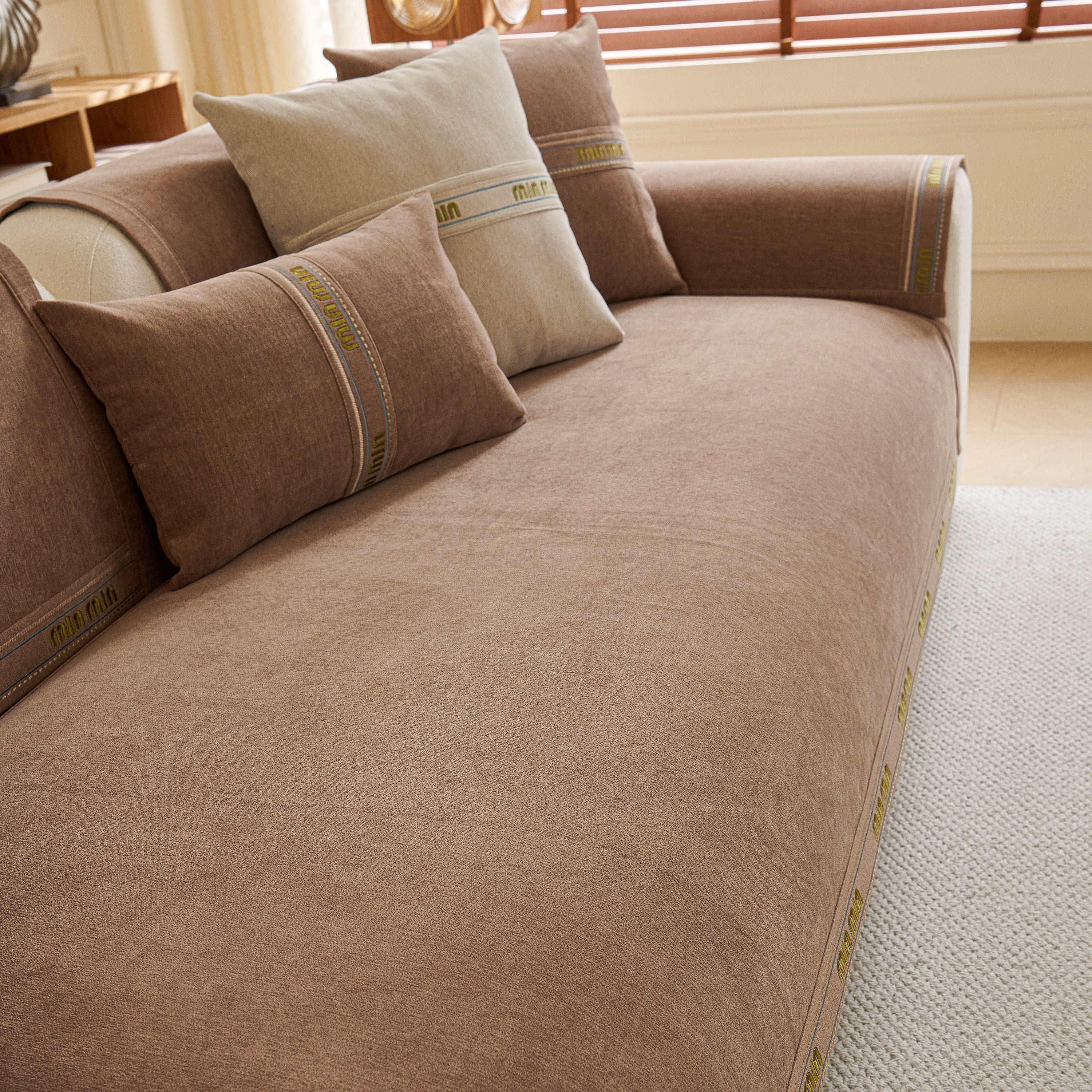 Chenille Sofa Cover Pet Mat, Non-slip Couch Protector For Sectional & L-shaped Sofas