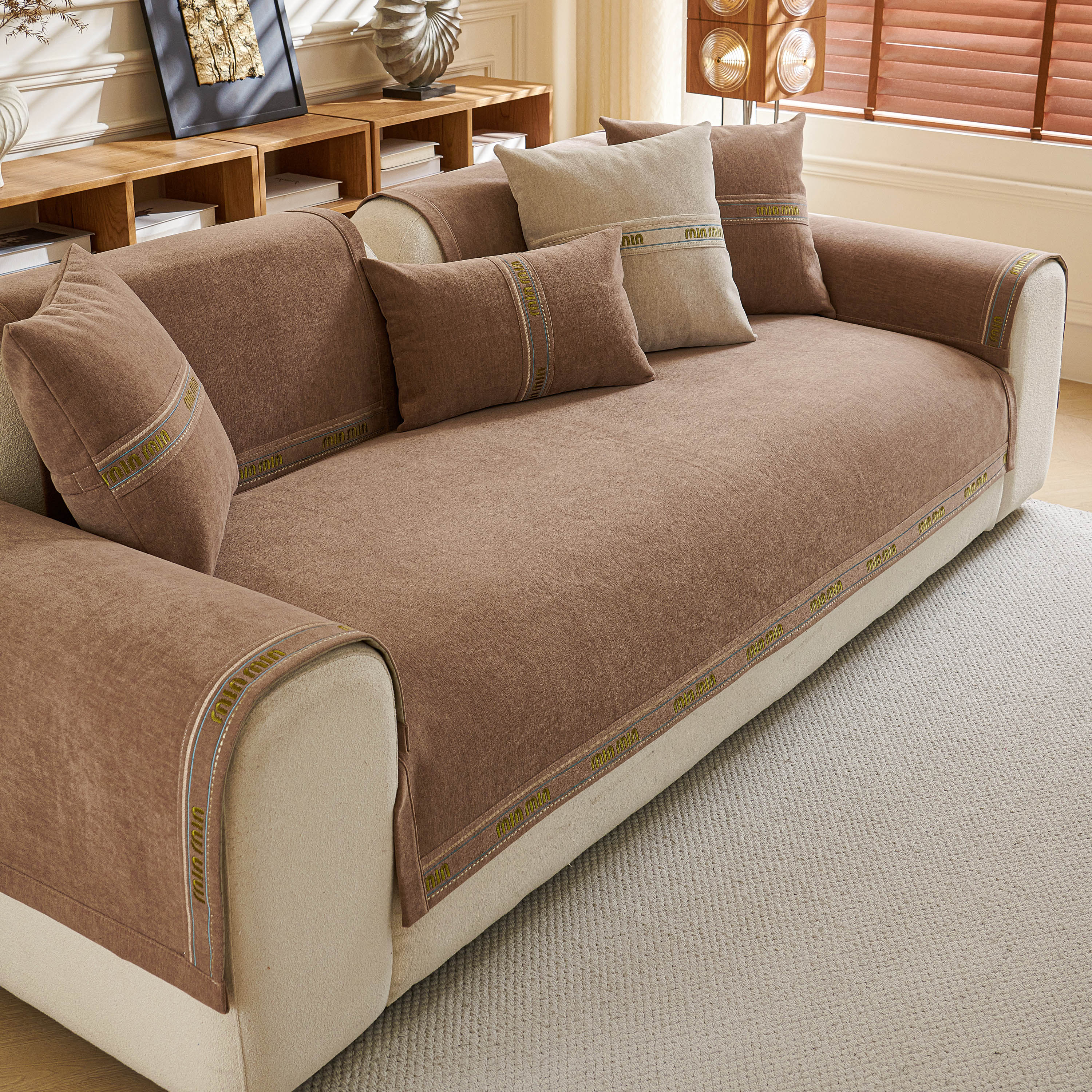 Chenille Sofa Cover Pet Mat, Non-slip Couch Protector For Sectional & L-shaped Sofas