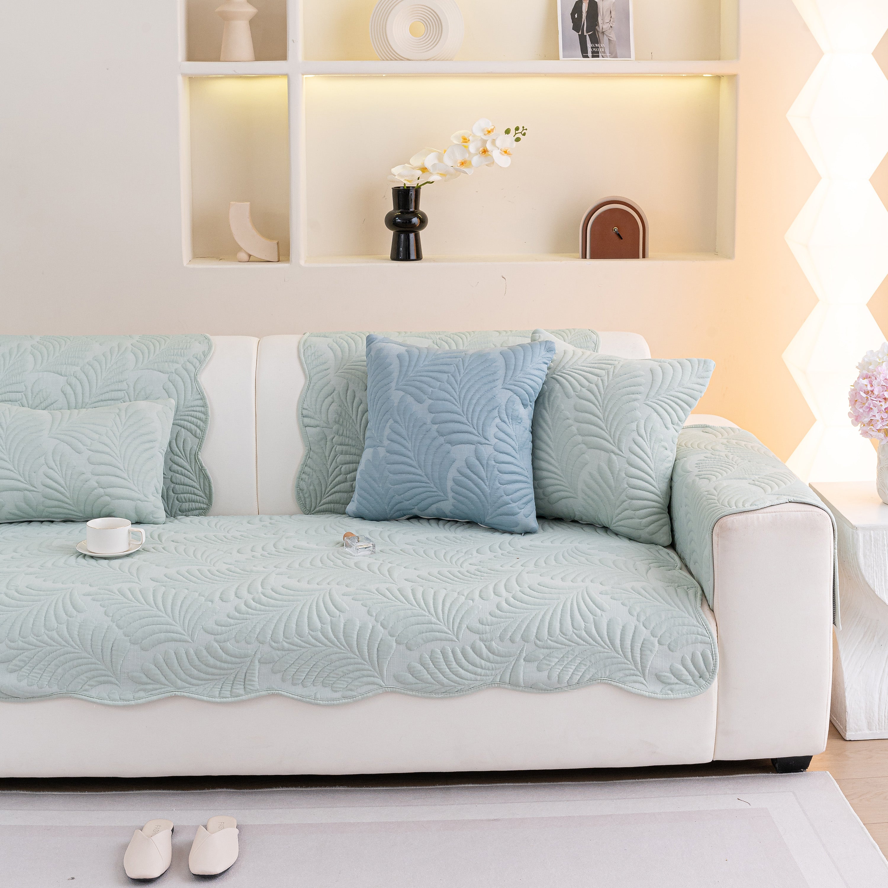 Sofa Cover For Leather & Fabric Couches, 3d Leaf Embossed Quilted Furniture Covers