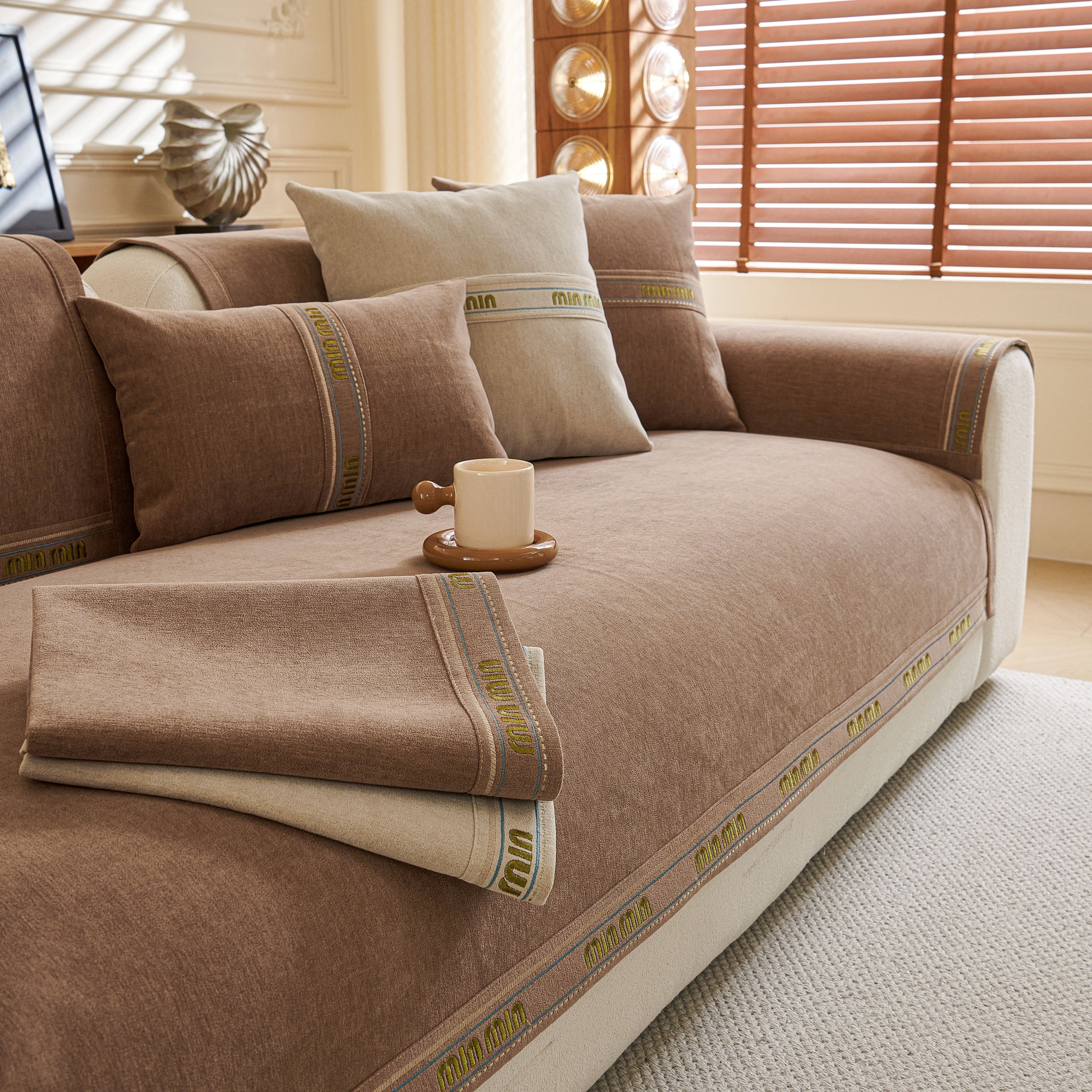 Chenille Sofa Cover Pet Mat, Non-slip Couch Protector For Sectional & L-shaped Sofas