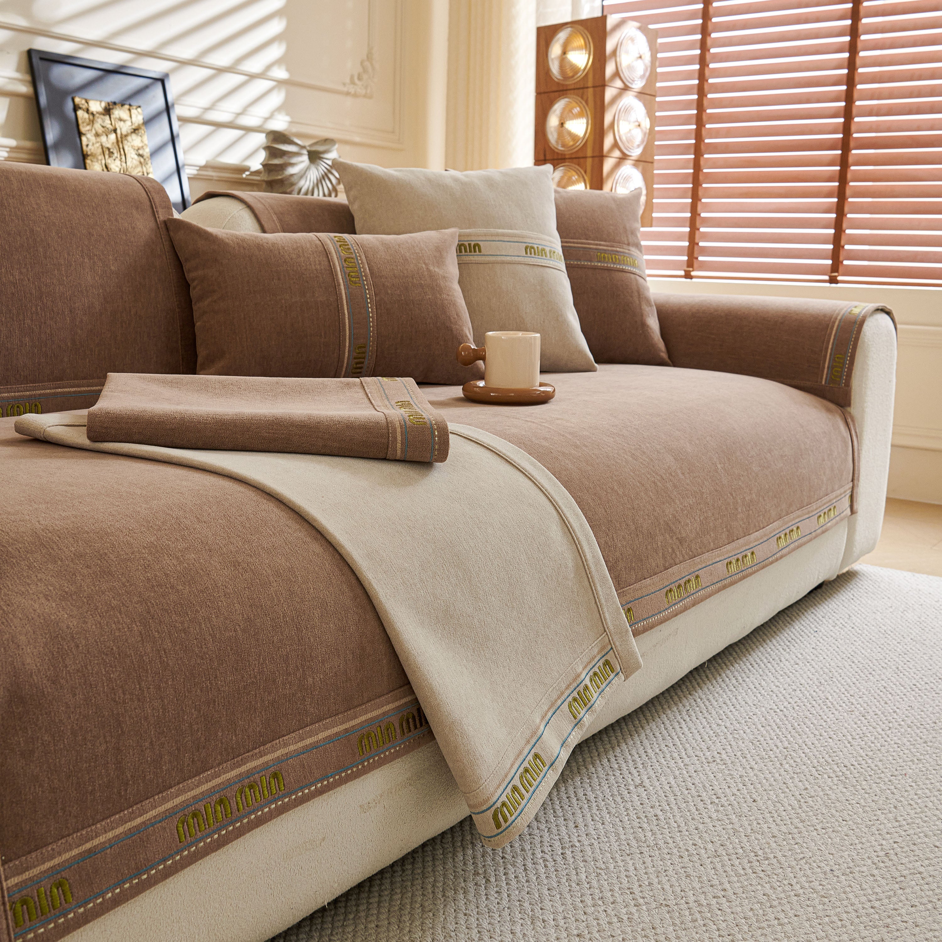 Chenille Sofa Cover Pet Mat, Non-slip Couch Protector For Sectional & L-shaped Sofas