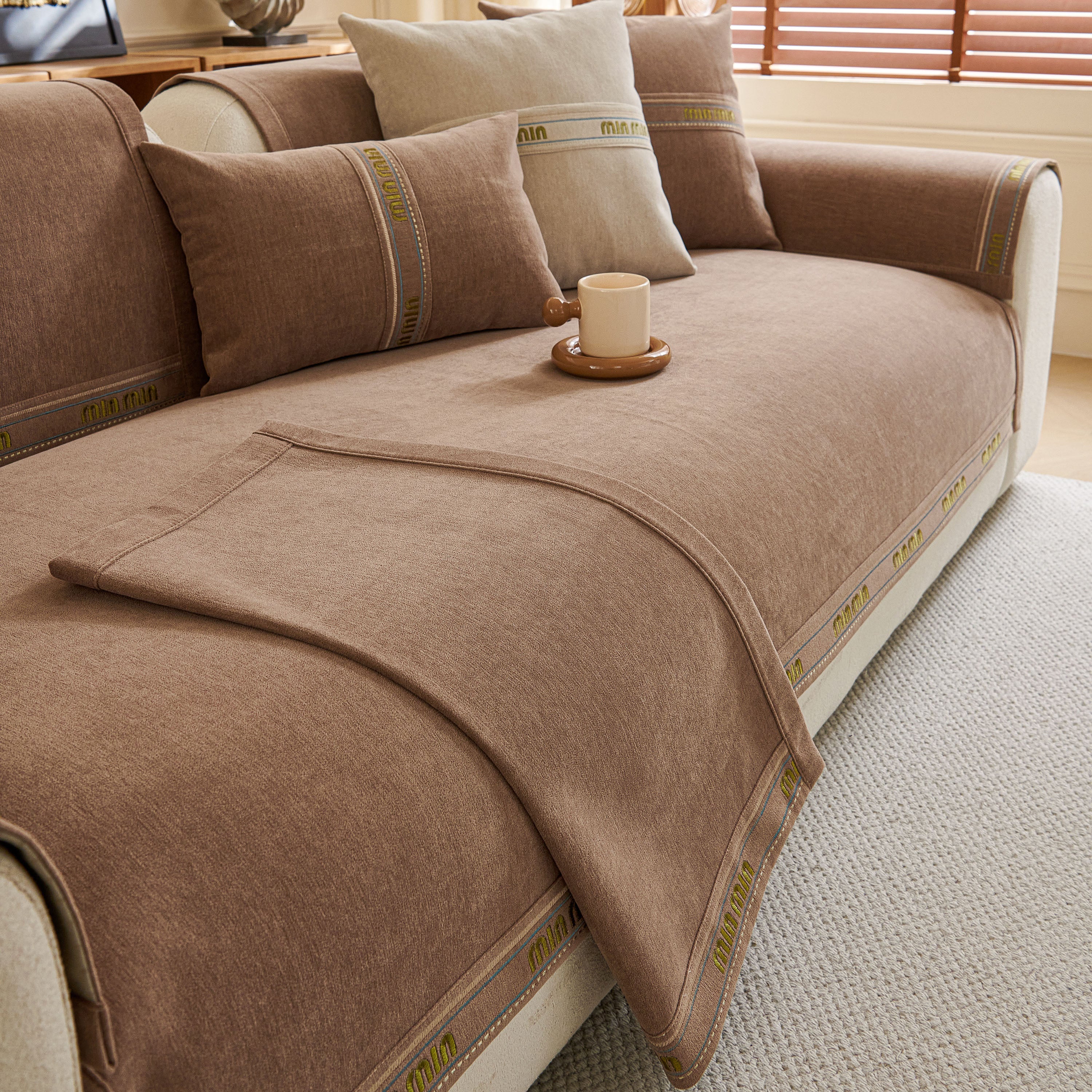 Chenille Sofa Cover Pet Mat, Non-slip Couch Protector For Sectional & L-shaped Sofas