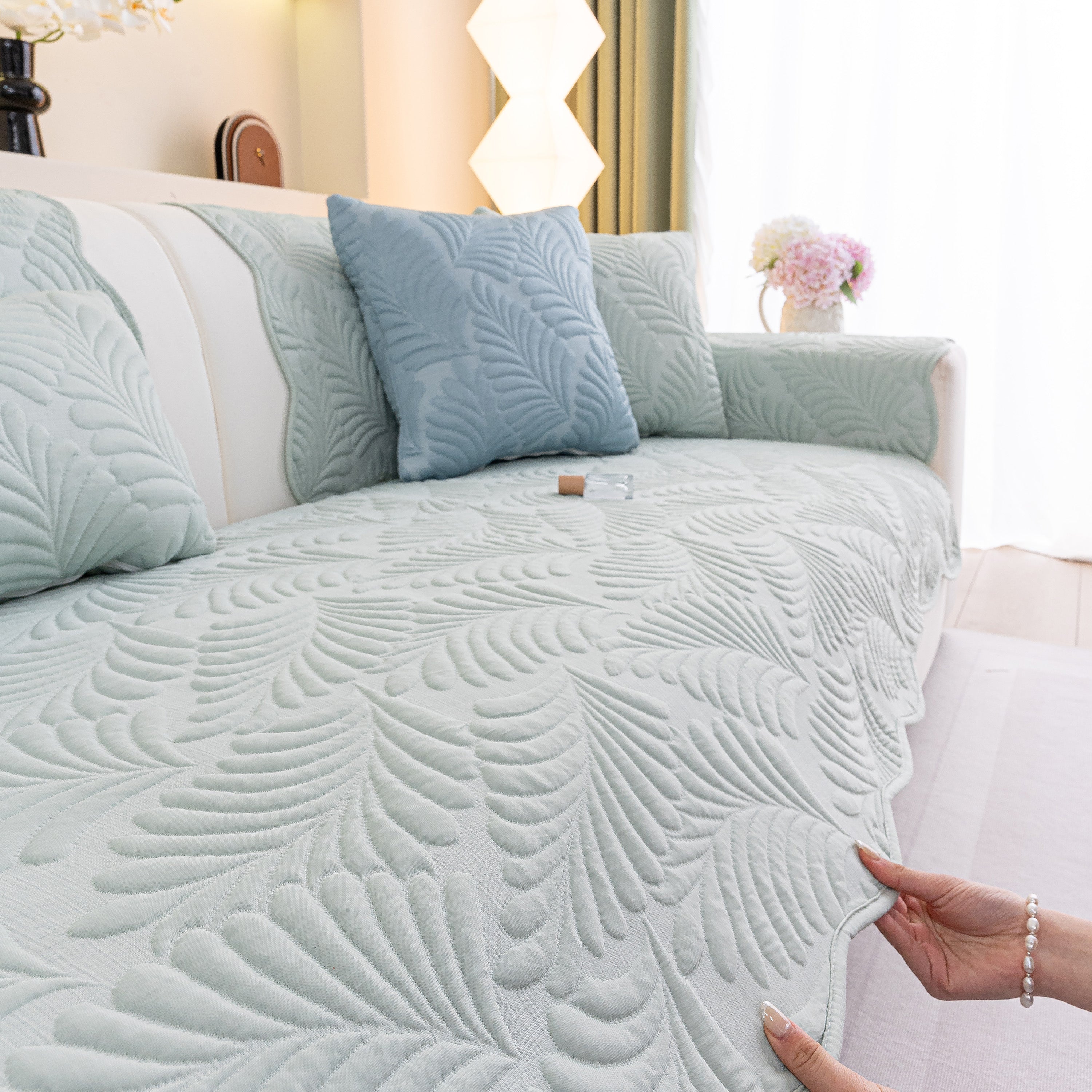 Sofa Cover For Leather & Fabric Couches, 3d Leaf Embossed Quilted Furniture Covers