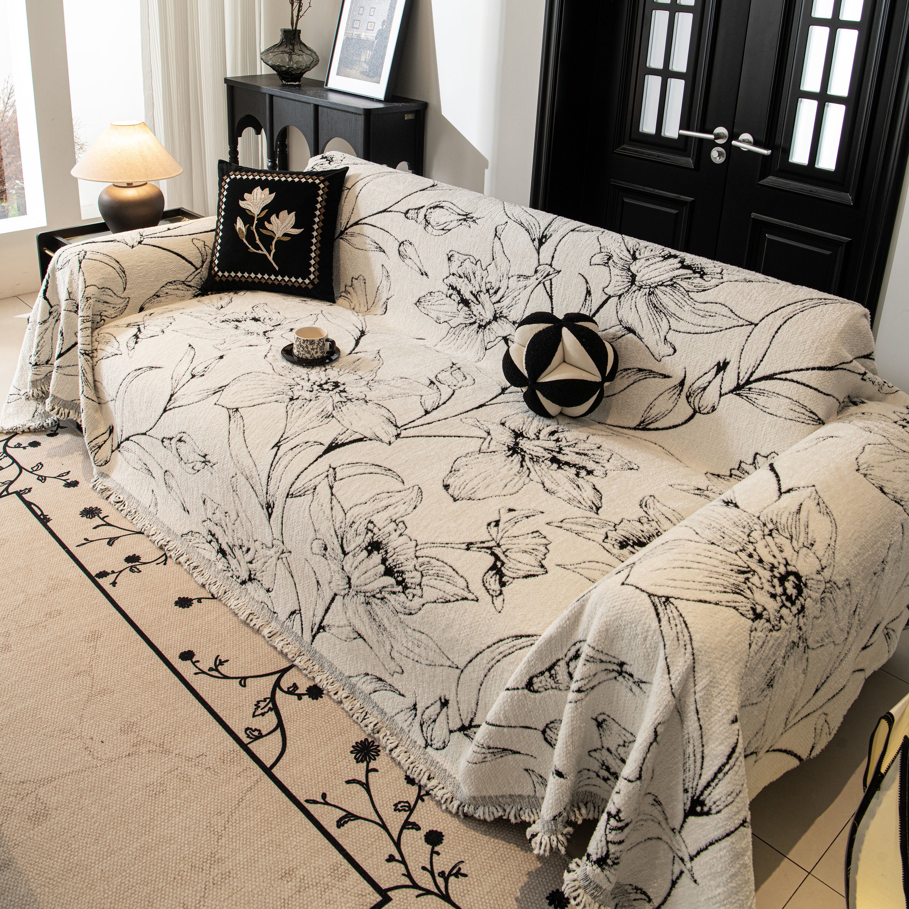 Large Floral Sofa Cover Throw Blanket, Plush Jacquard Non-shedding Couch Cover For Pets