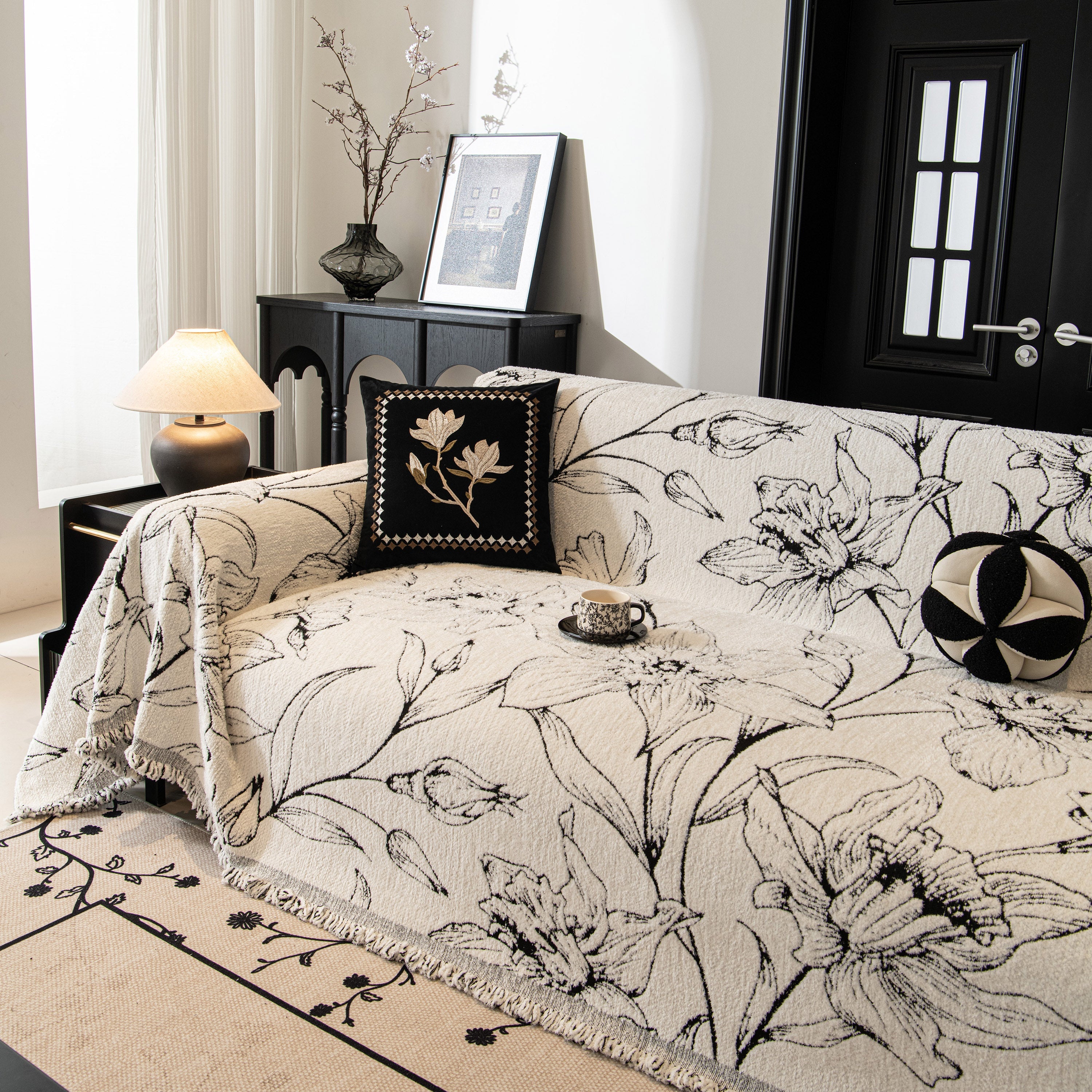 Large Floral Sofa Cover Throw Blanket, Plush Jacquard Non-shedding Couch Cover For Pets