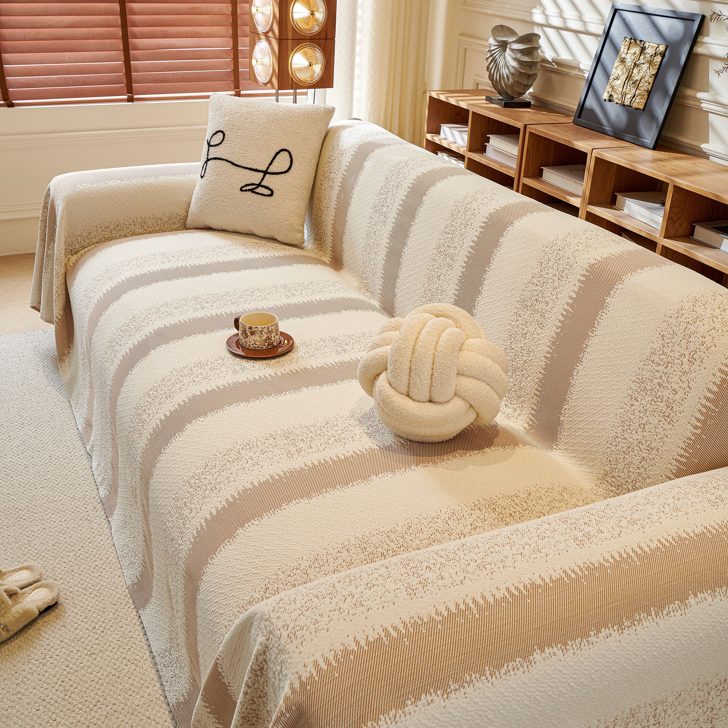 Modern Striped Sofa Throw Blanket, Lightweight Couch Cover For Summer Seating