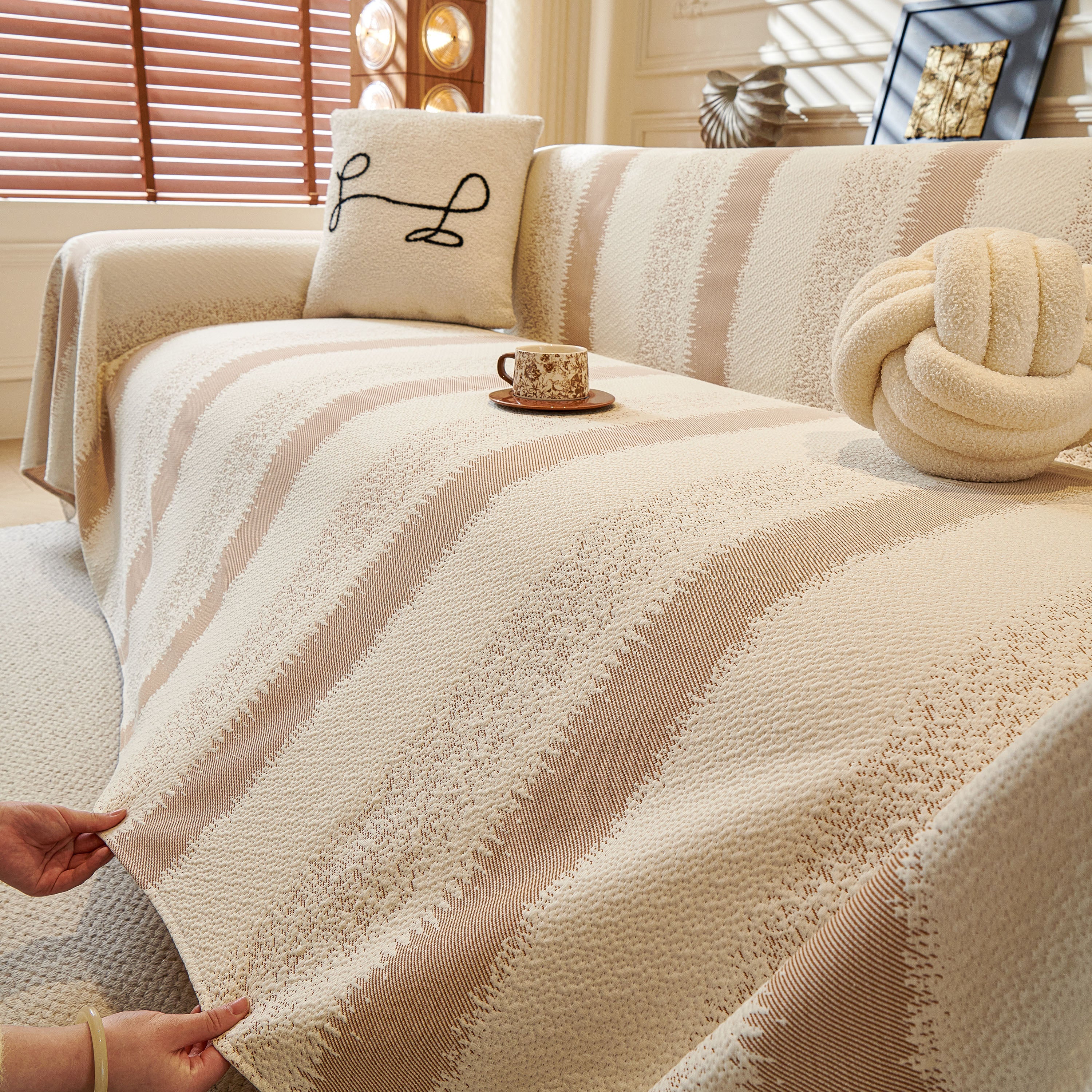 Modern Striped Sofa Throw Blanket, Lightweight Couch Cover For Summer Seating