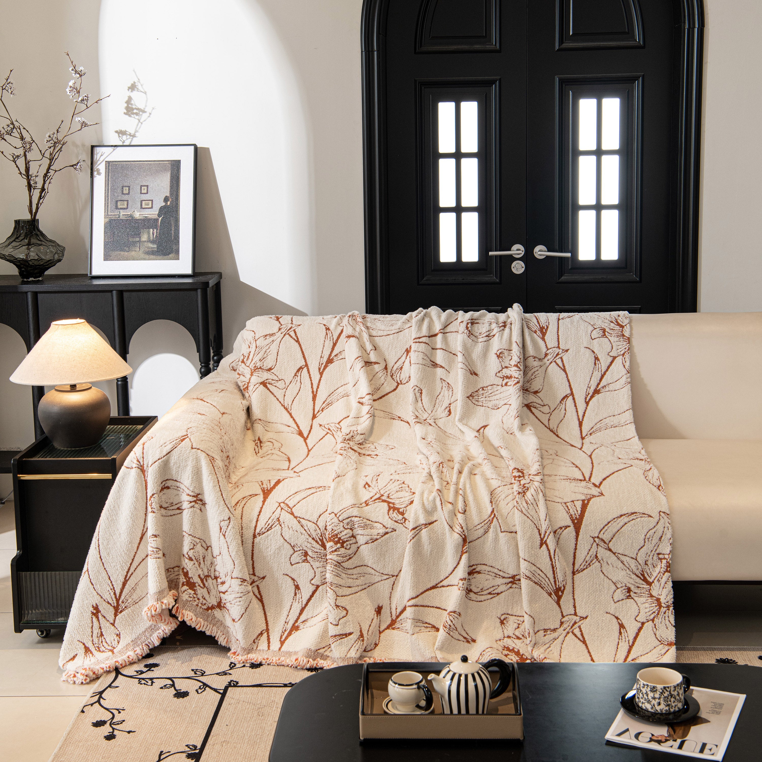 Large Floral Sofa Cover Throw Blanket, Plush Jacquard Non-shedding Couch Cover For Pets